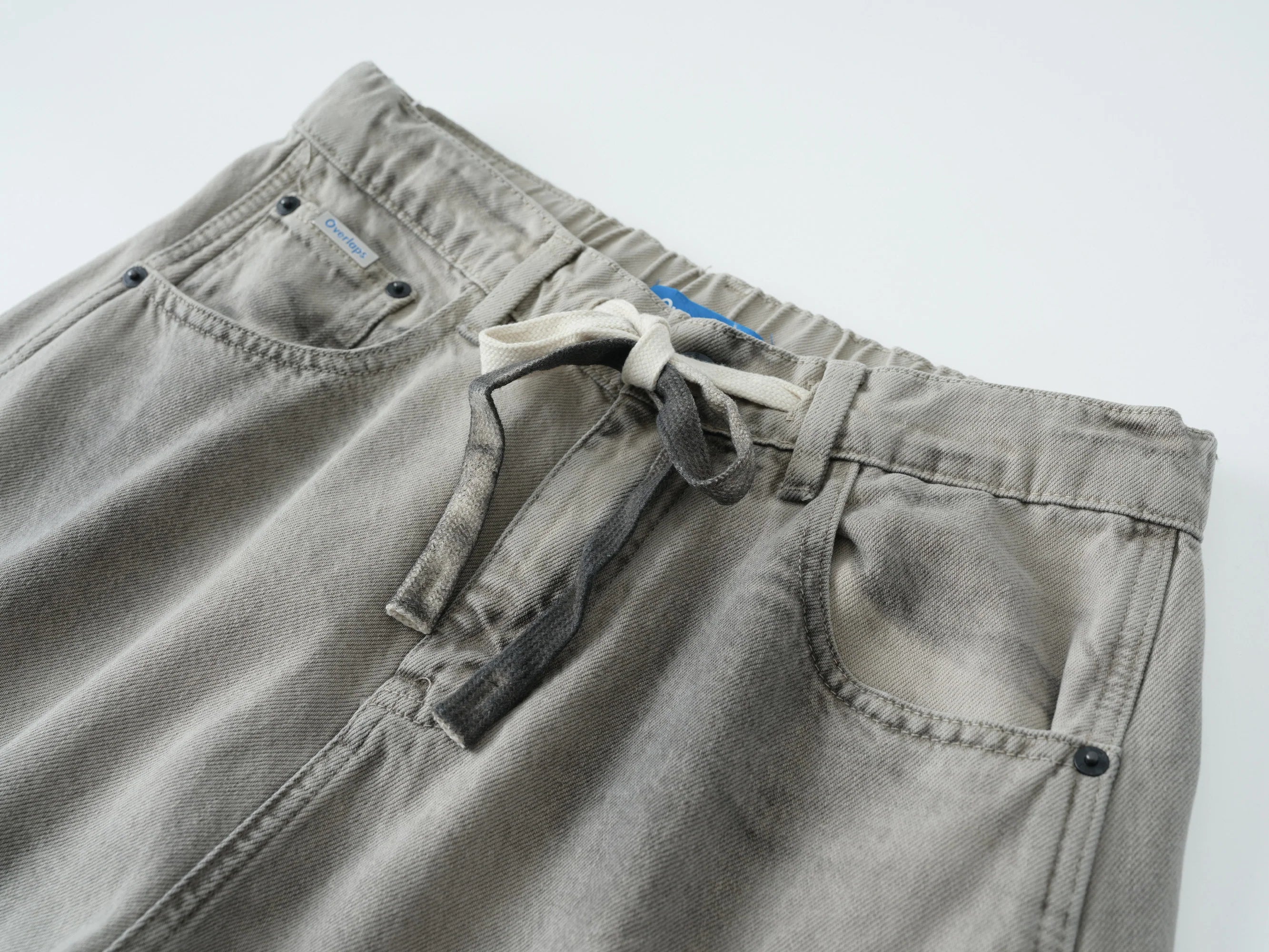 OVERLAPS Washed Drawstring Wide-Leg Jeans