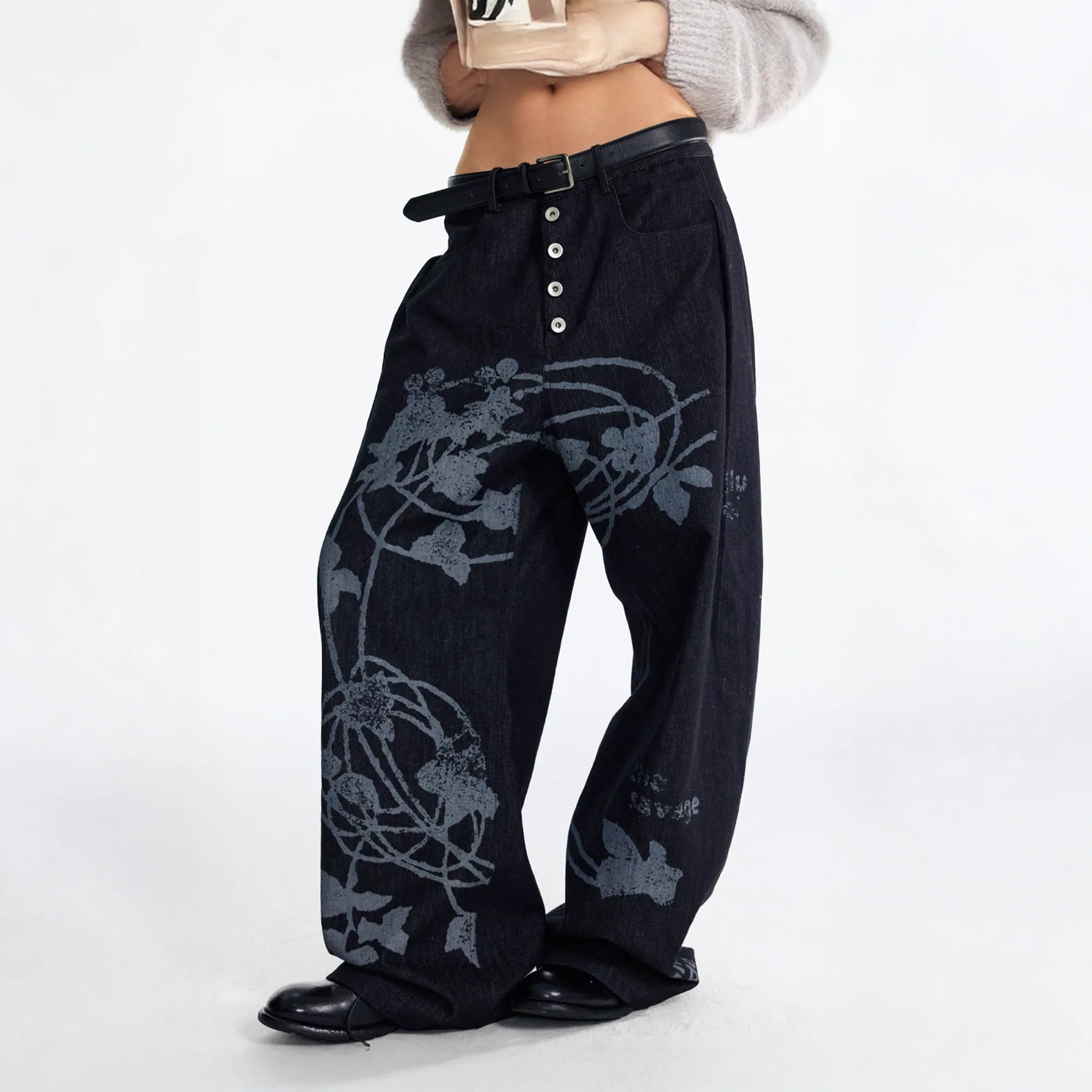 1997 POSTOFFICE Lilac Vine Full-Print Curved Jeans