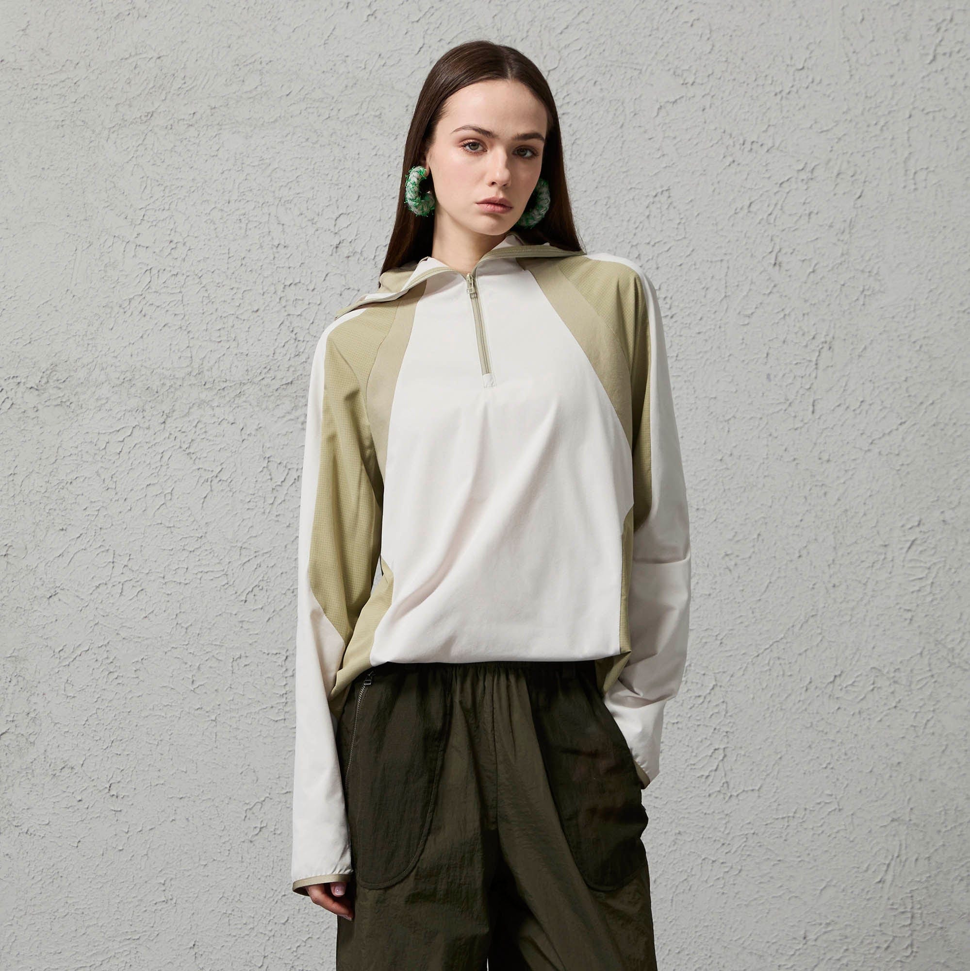 ORGANIC EMOTION Contrast Spliced Hooded Sorona Pullover Jacket