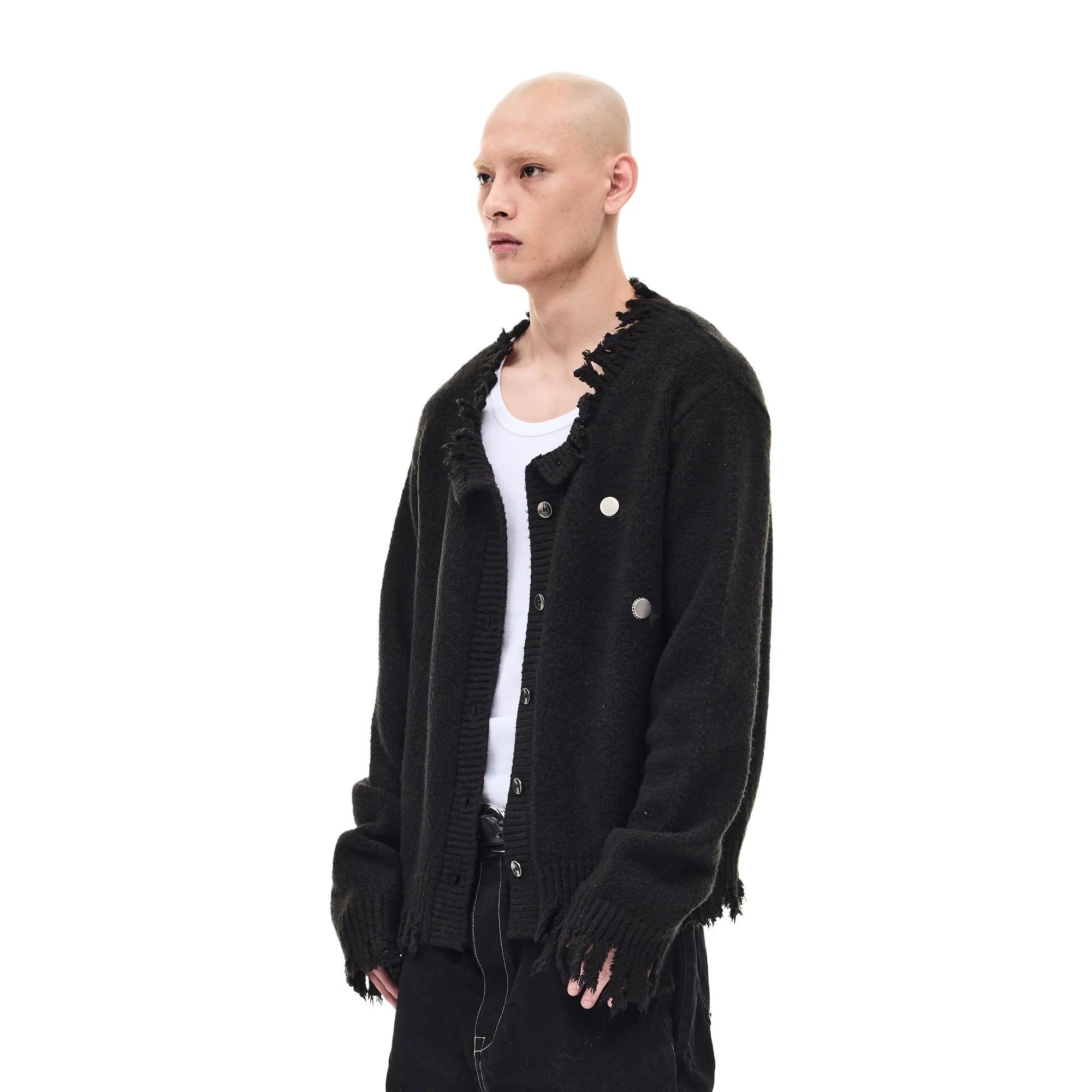 WHISTLEHUNTER Distressed Frayed-Edge Badge Cardigan