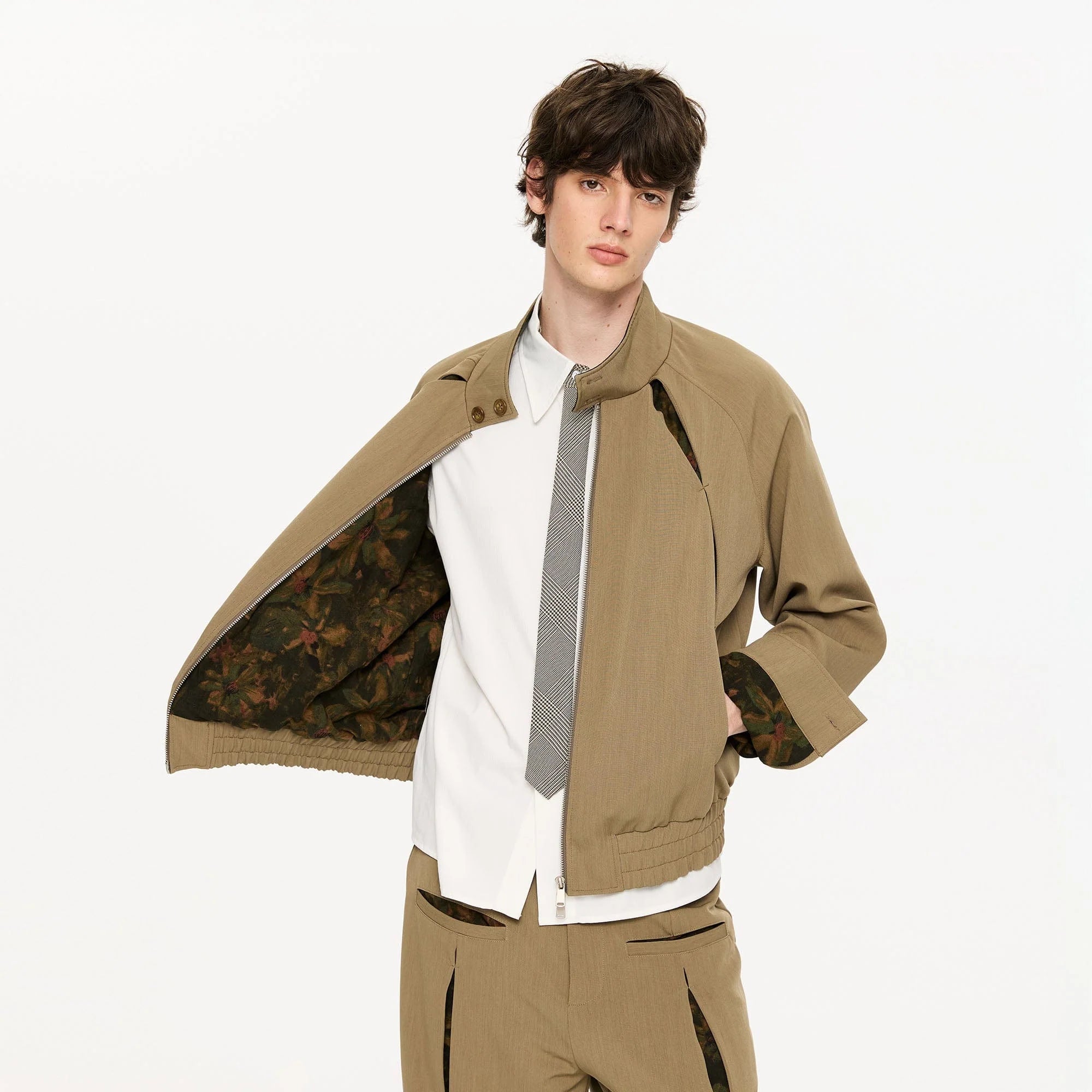 KREATE Floral-Lined Spliced Harrington Jacket