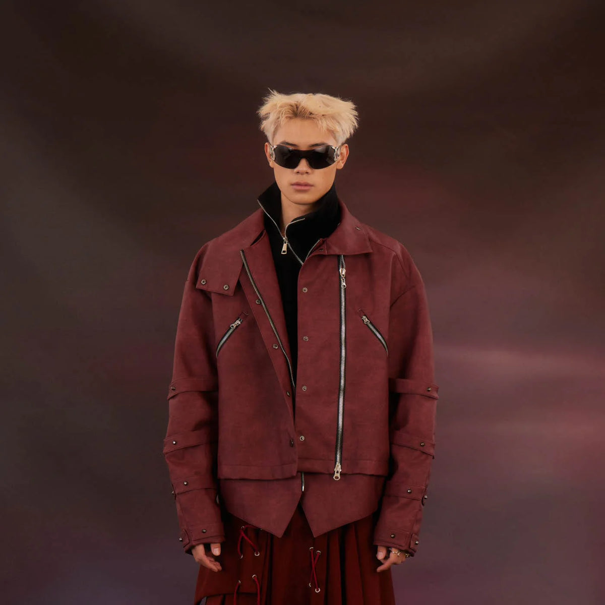 KADAKADA Swallowtail Rivet Zipper Faux Leather Jacket