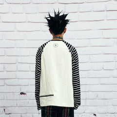 VENTUREK Punk Graphic Multi-Zip Striped Raglan Long-Sleeve Tee