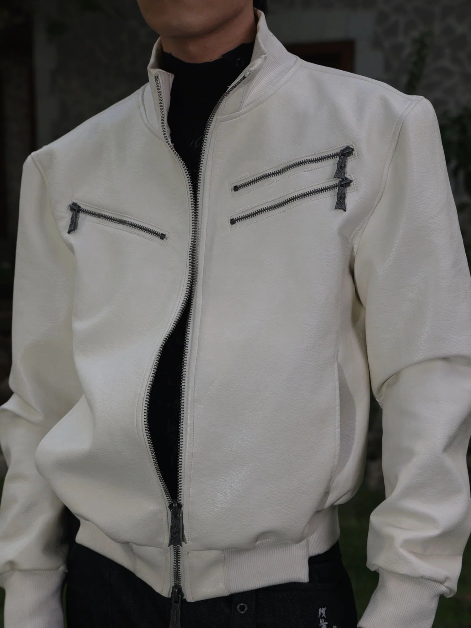 FLYERRER Thorned Eye Graphic Faux Leather Jacket