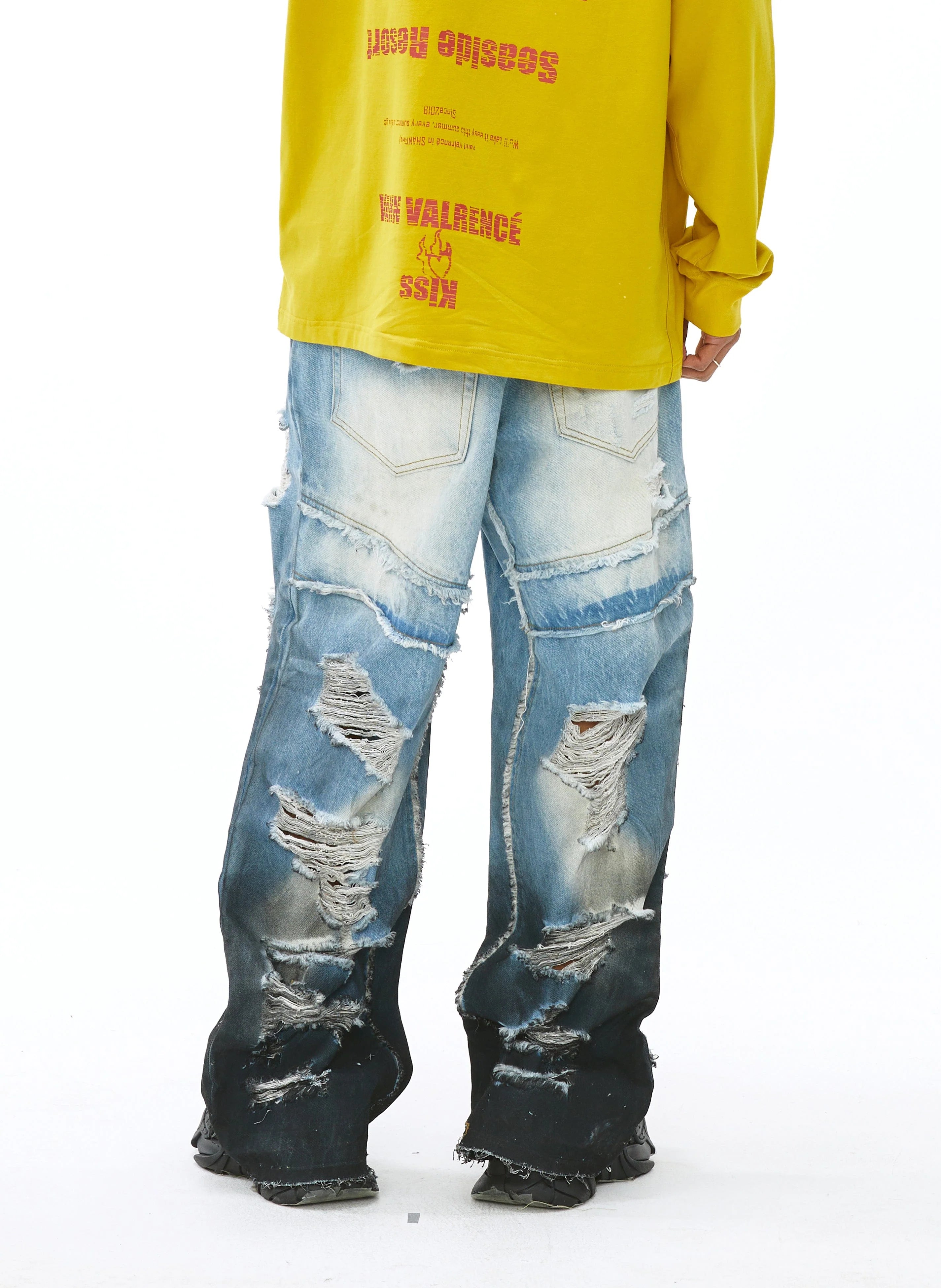 VANN VALRENCE Distressed Gradient Wash Structural Ripped Jeans