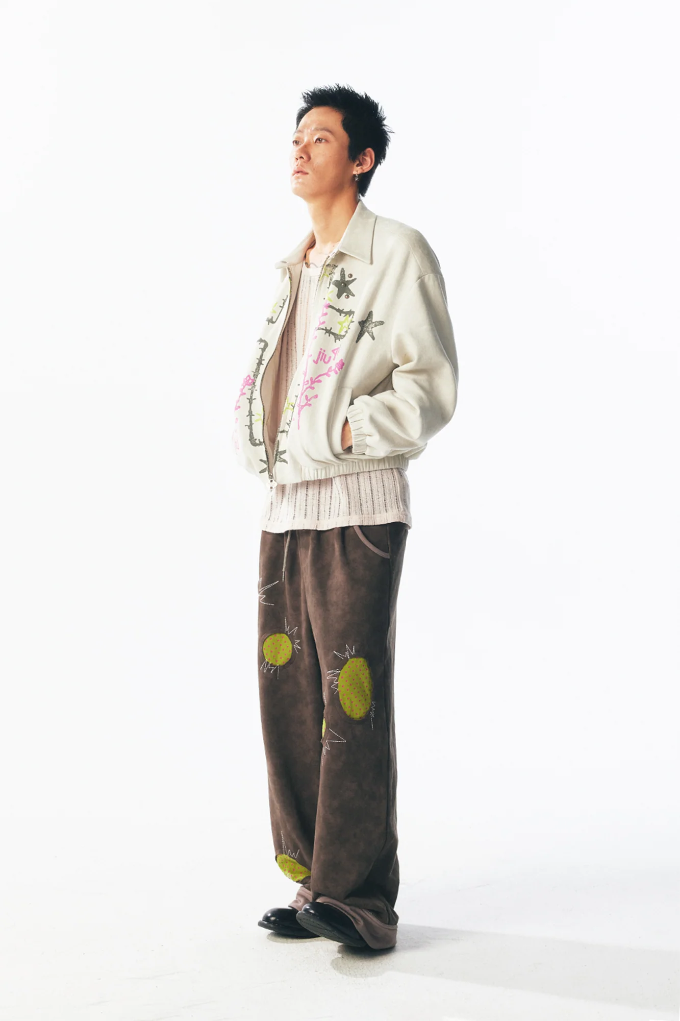 1997 POSTOFFICE Floral Cross Faux Suede Jacket