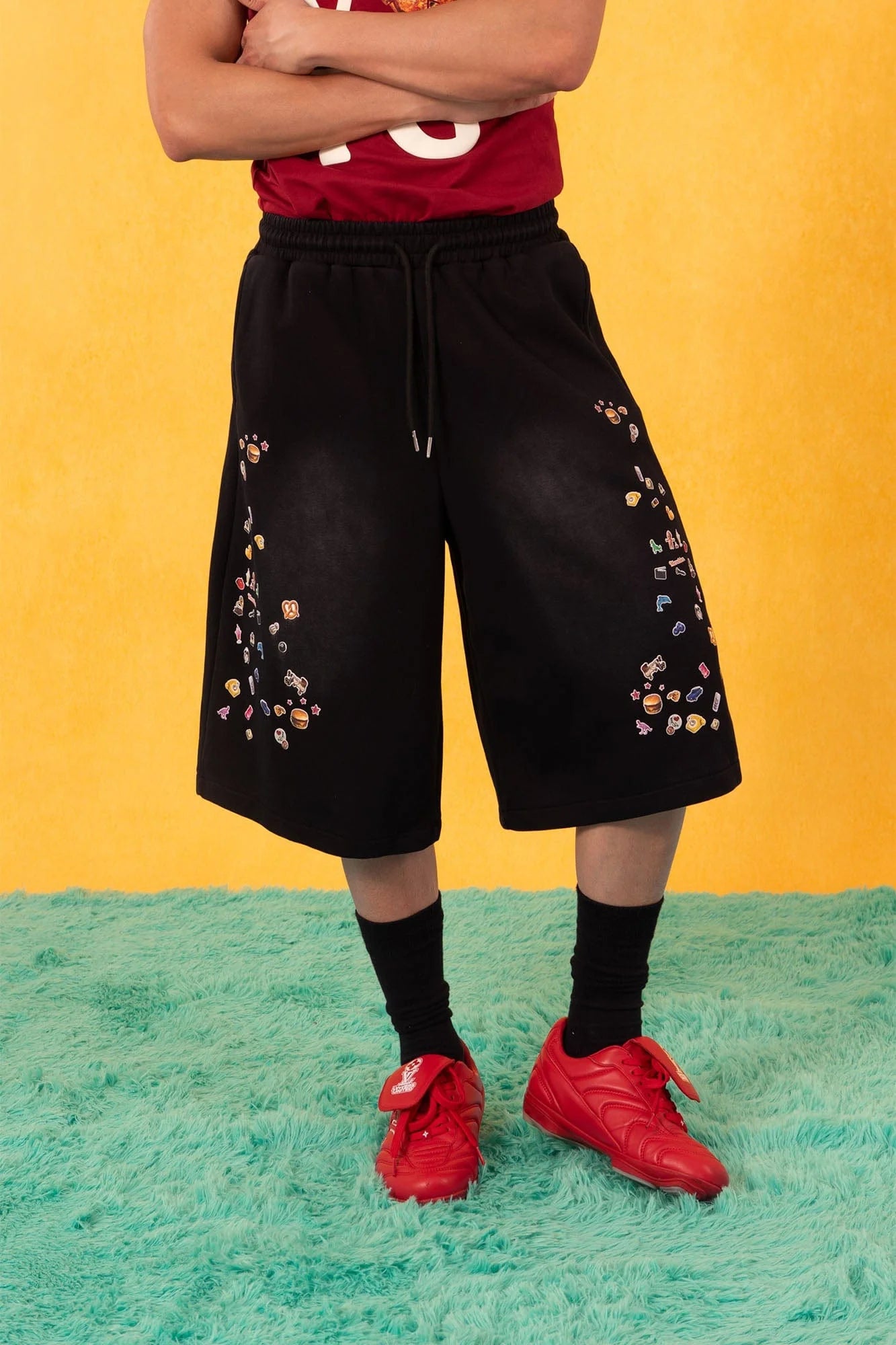 CLP Washed Stickers Drawstring Shorts