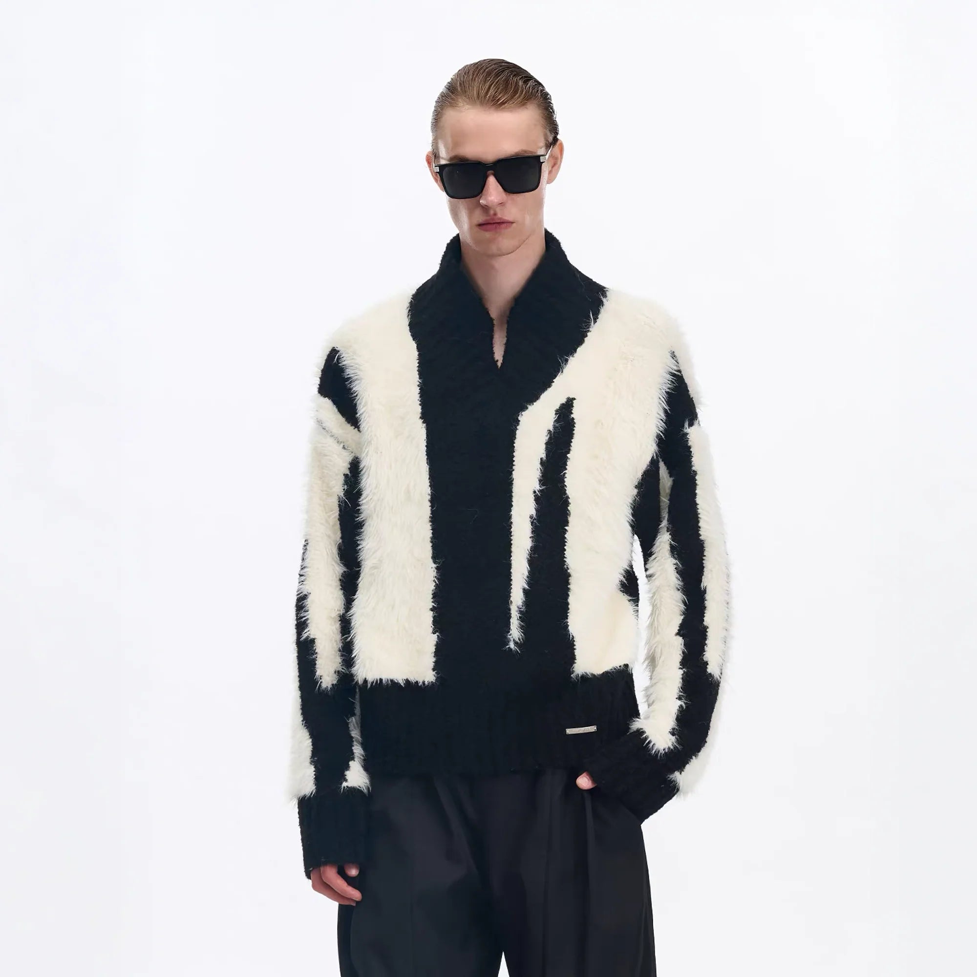 TIWILLTANG Fuzzy Faux-Mink Contrast Sweater