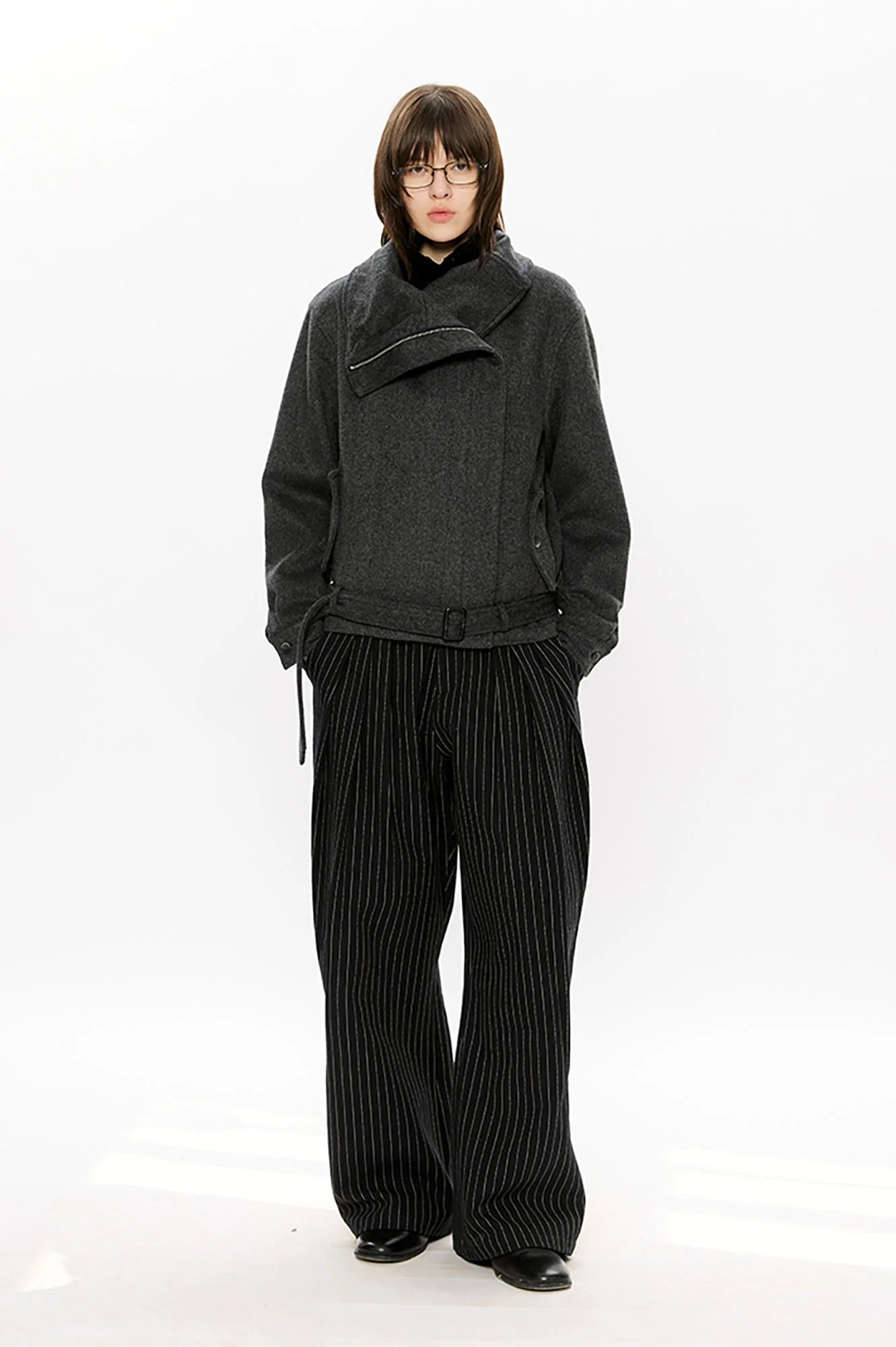 KREATE Asymmetrical Funnel-Neck Wool-Blend Jacket