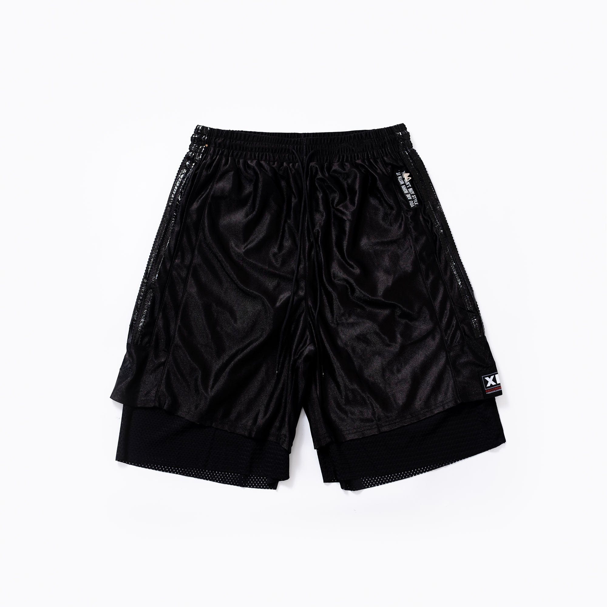 FVVO Layered Mesh Satin Striped Shorts