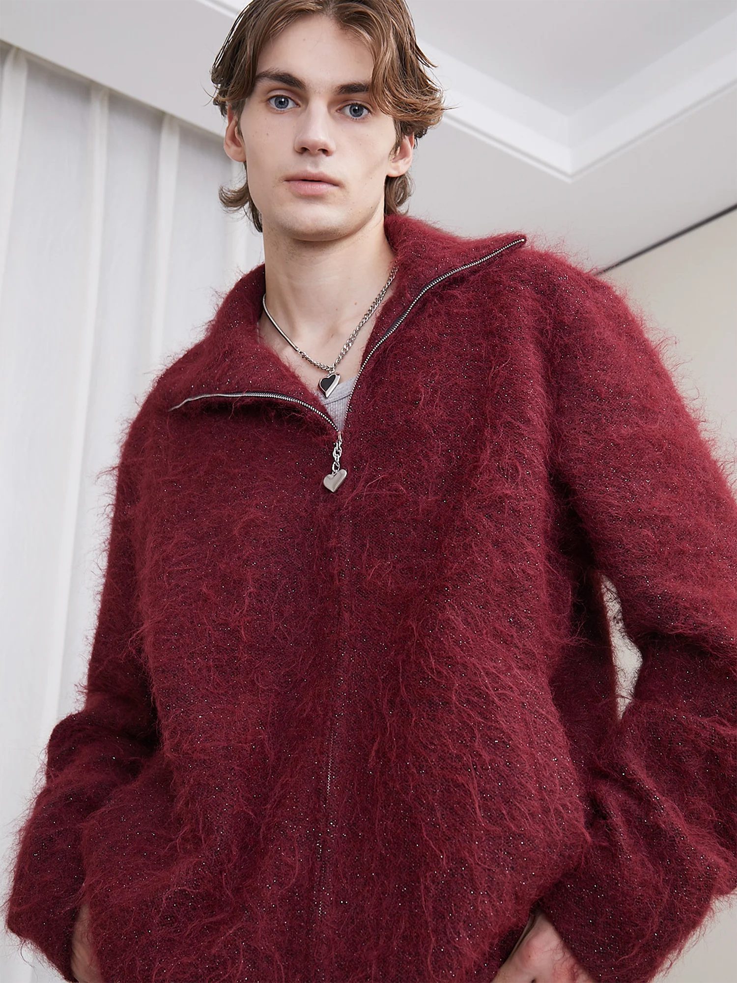 ASSEEN Asym-Zip Glitter Mohair Cardigan