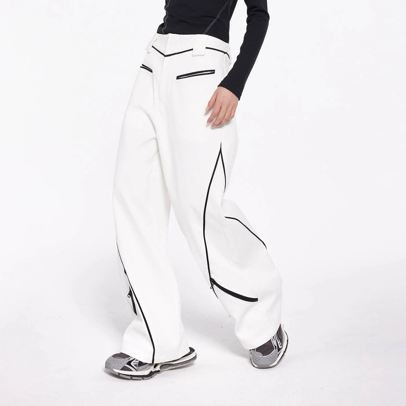 49PERCENT Paneled Zipper Wide-Leg Pants