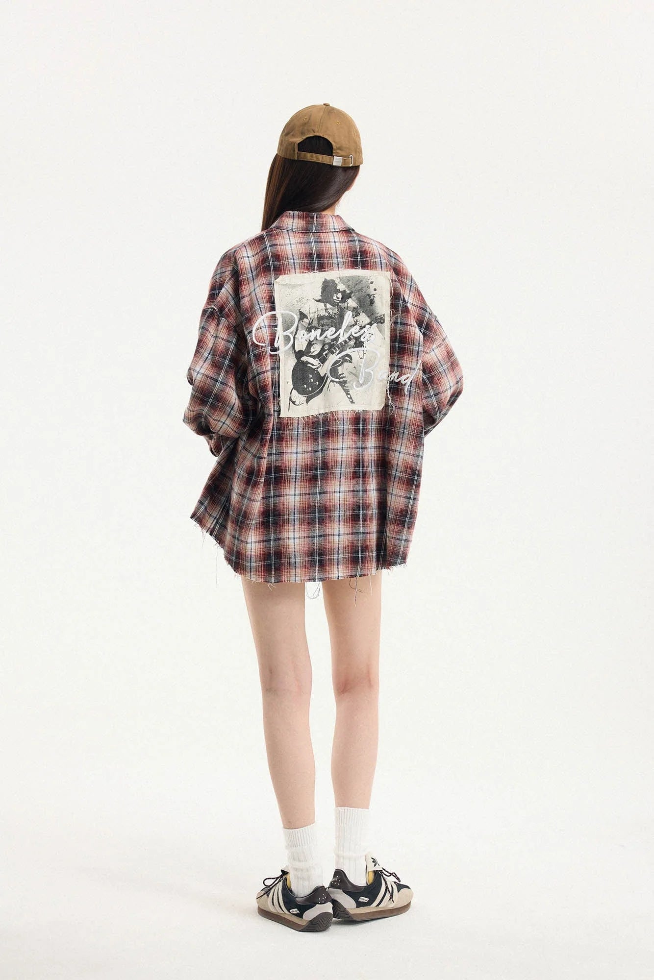 BONELESS Grunge Faded Check Band Patch Shirt
