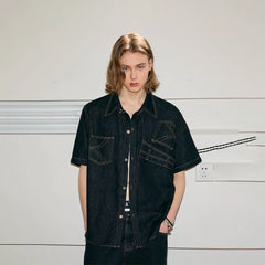 KREATE Inverted Denim Deconstructed Half Shirt