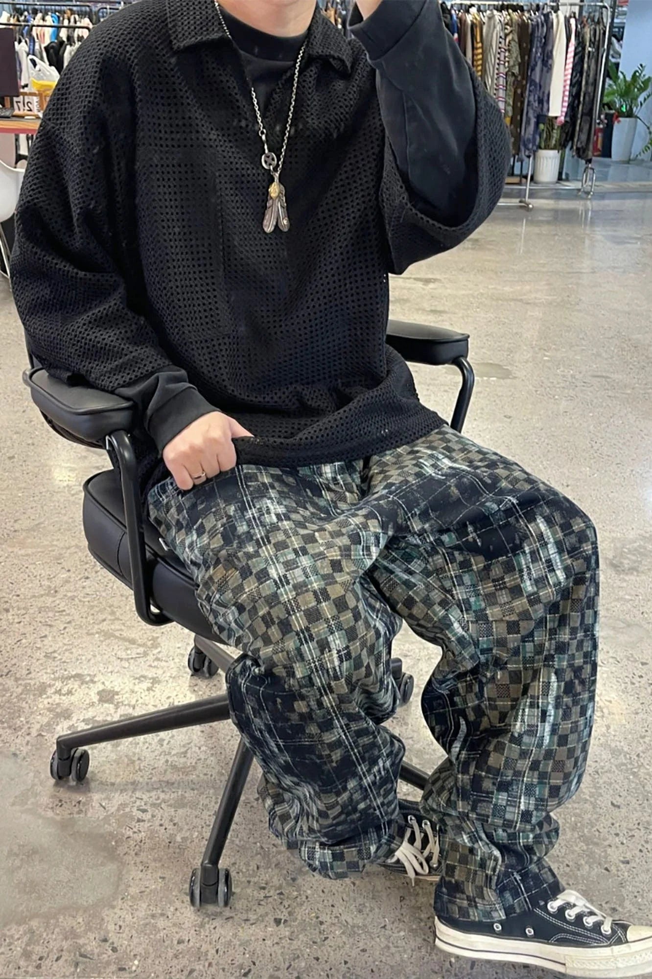 ME DA IGUAL Tie-Dye Washed Camo Checks Elastic Pants