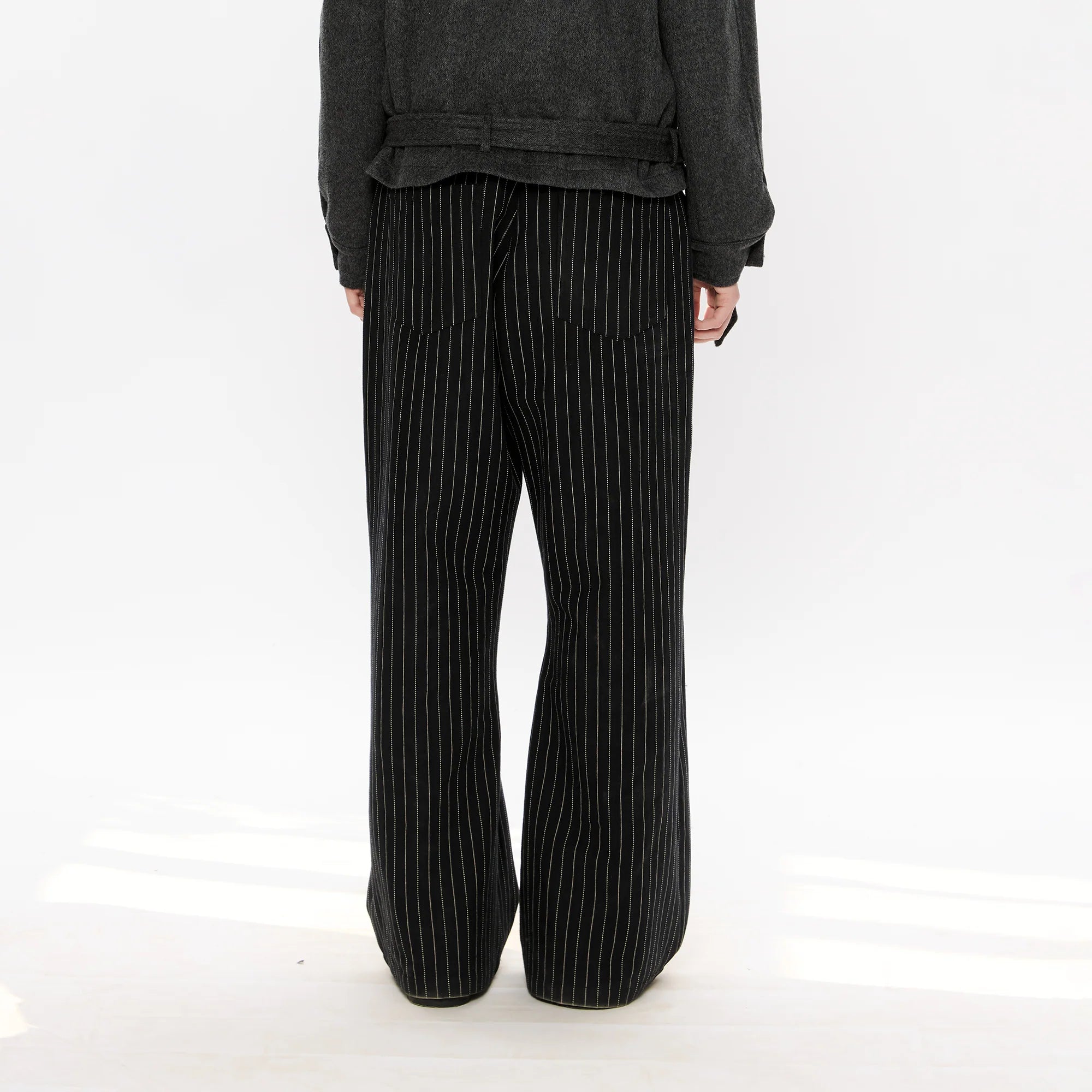 KREATE Pinstripe Pleated Draped Wide Trousers