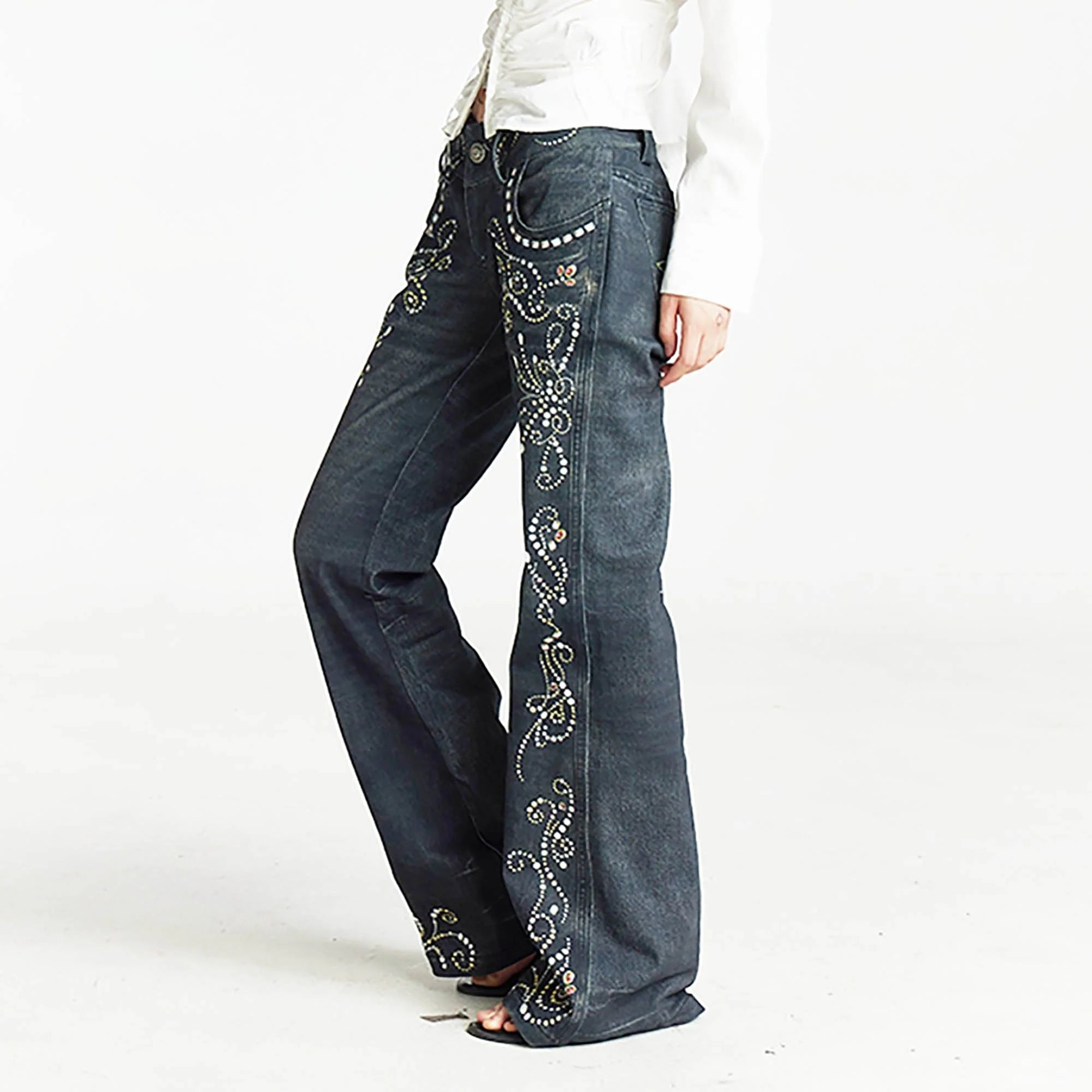 DND4DES×Faychui Retro Gemstone Graphics Flared Jeans