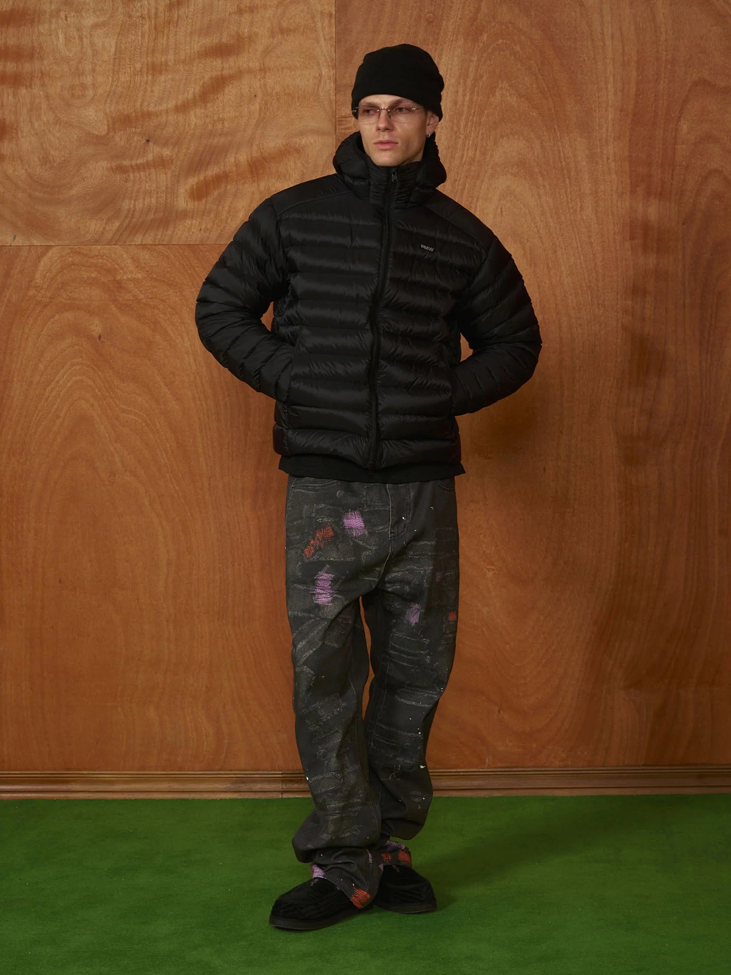 PMW Distressed Brush-Paint Straight-Leg Jeans