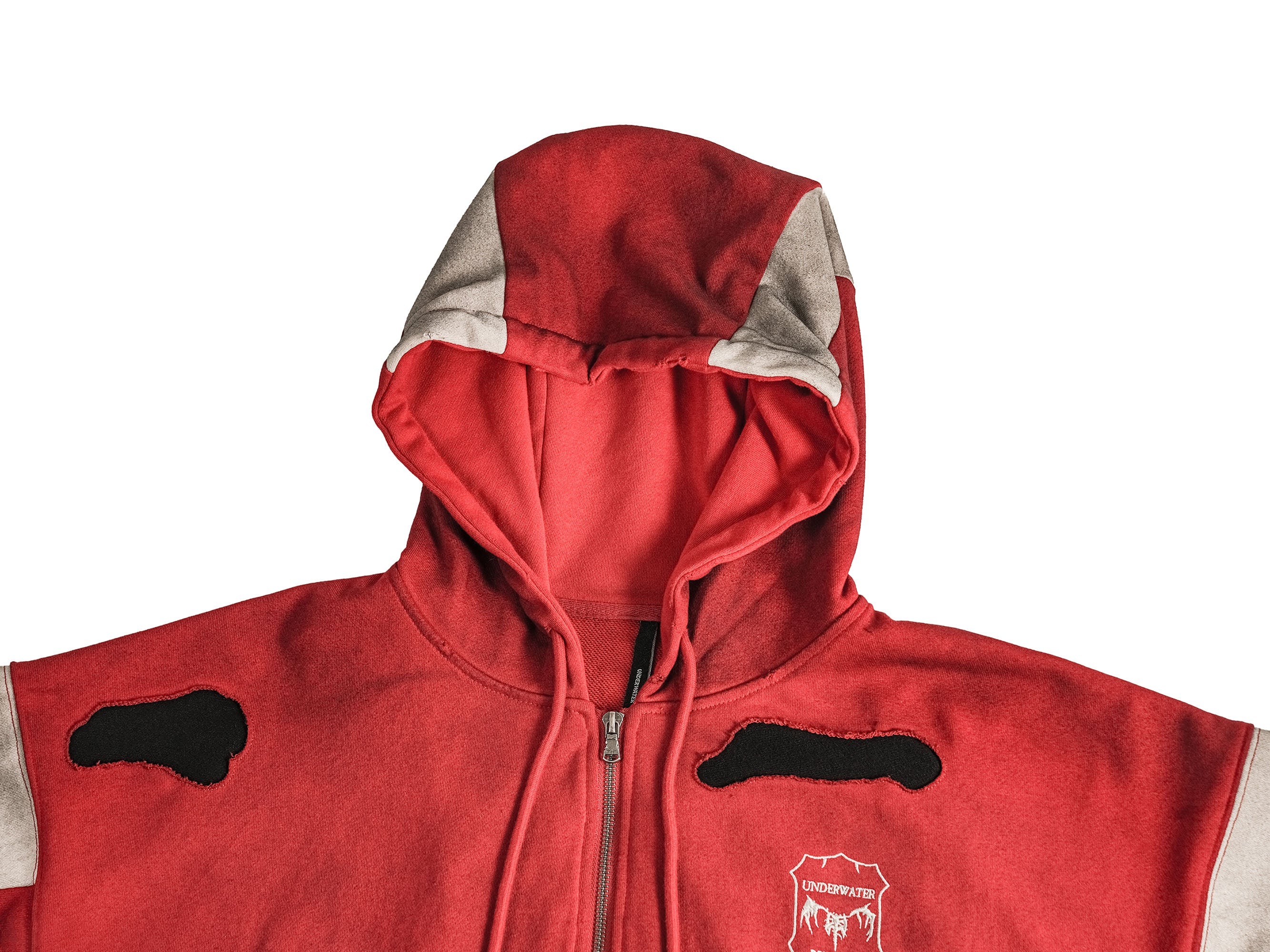 UNDERWATER Skeleton Distressed Contrast Panel Hooded Jacket