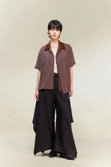 ALVNG AR ANTS Contrast Collar Knitted Texture Half Shirt
