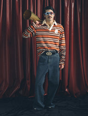 TRECLUB Badge Patch Graphic-Sleeves Striped Long-Sleeve Polo