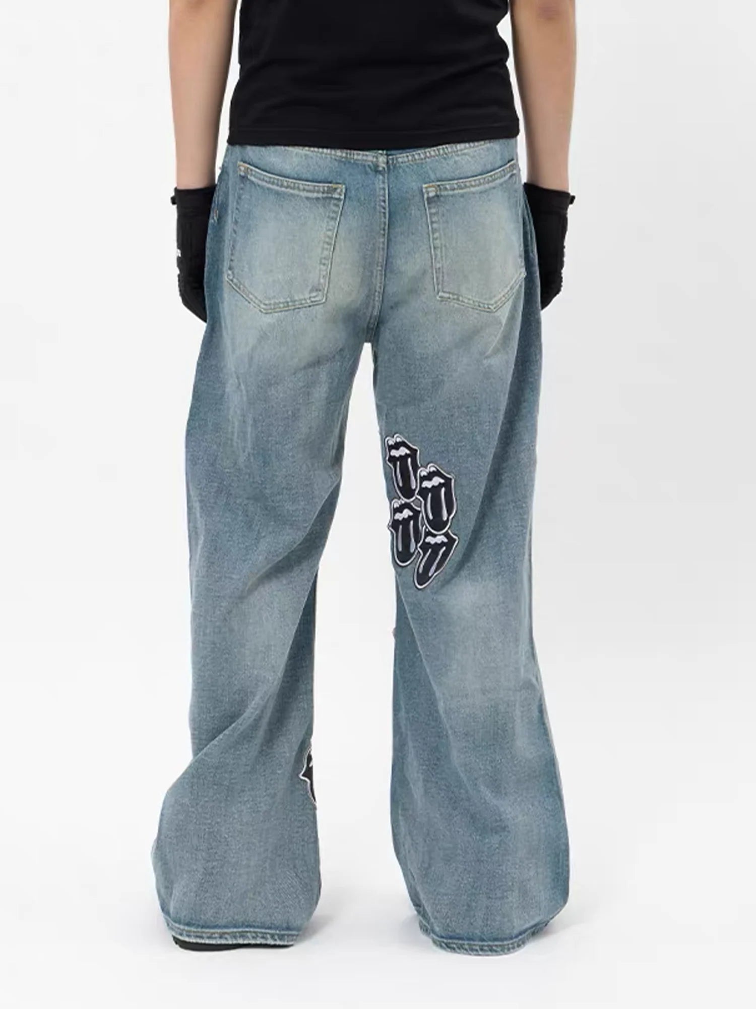 NOTHINGNESS WORLD Washed Tongue Embroidered Denim Pants