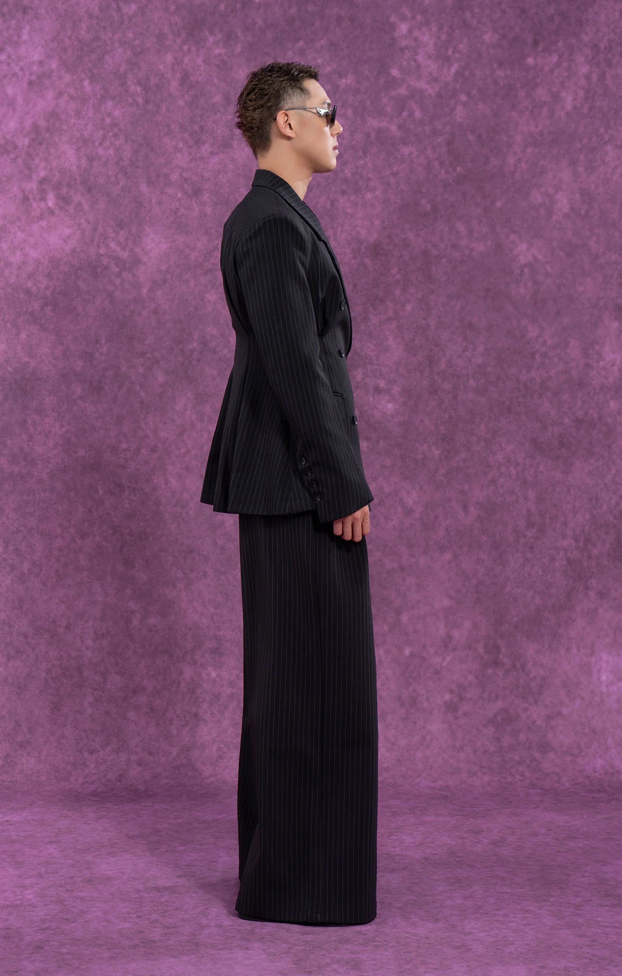 CLP Striped Cinched Waist Sculpted Blazer