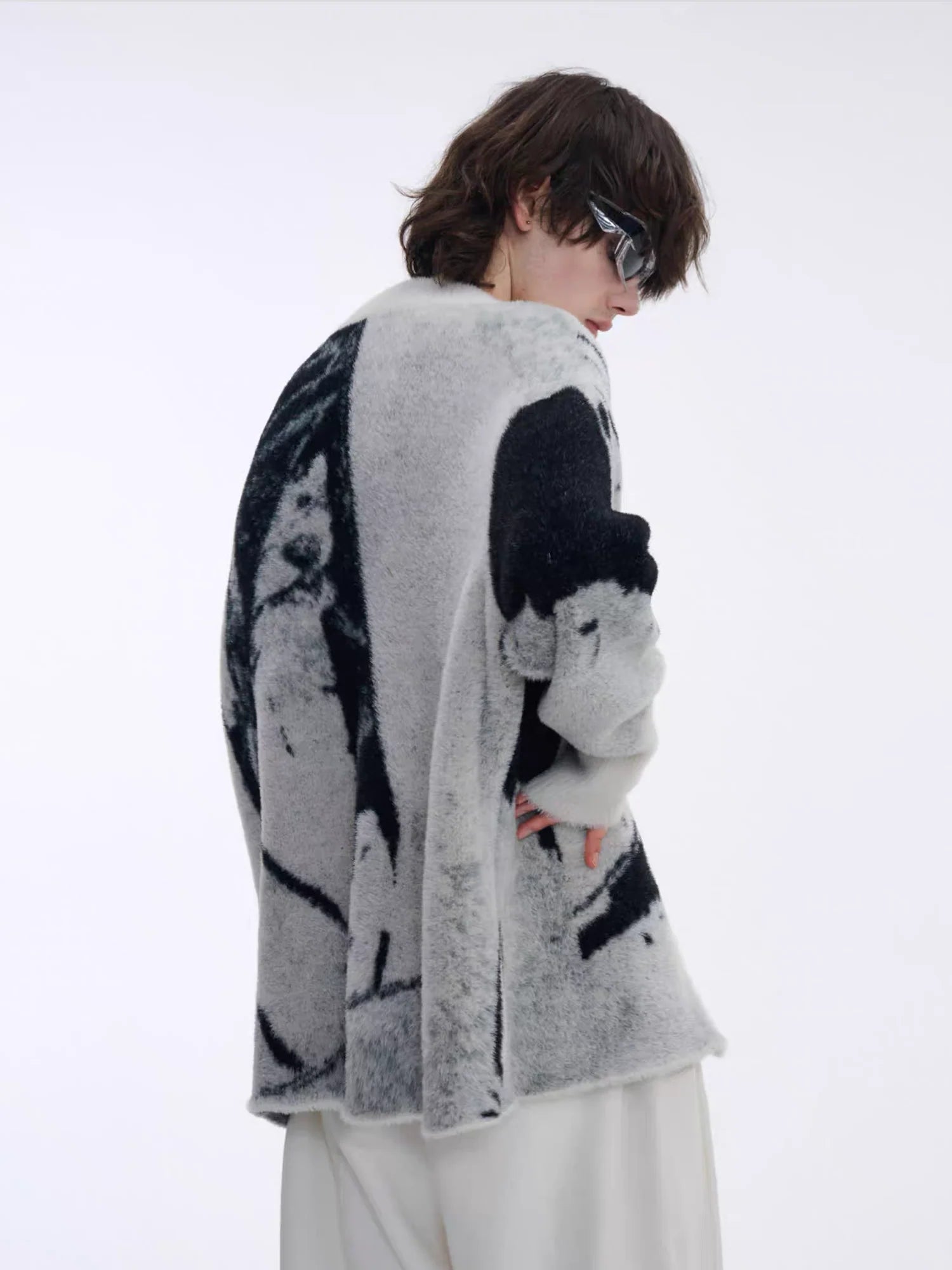TIWILLTANG Faux-Mink Graphic Knit Jacket
