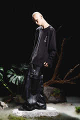 RELABEL Multi-Pocket Pleated Faux Leather Wide-Leg Pants