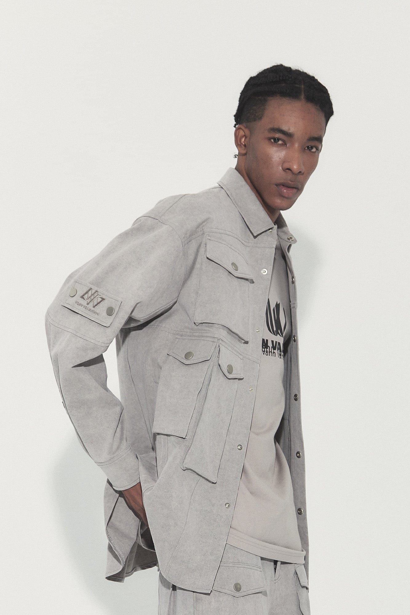 VANN VALRENCE Utility Washed Multi-Pocket Shirt Jacket