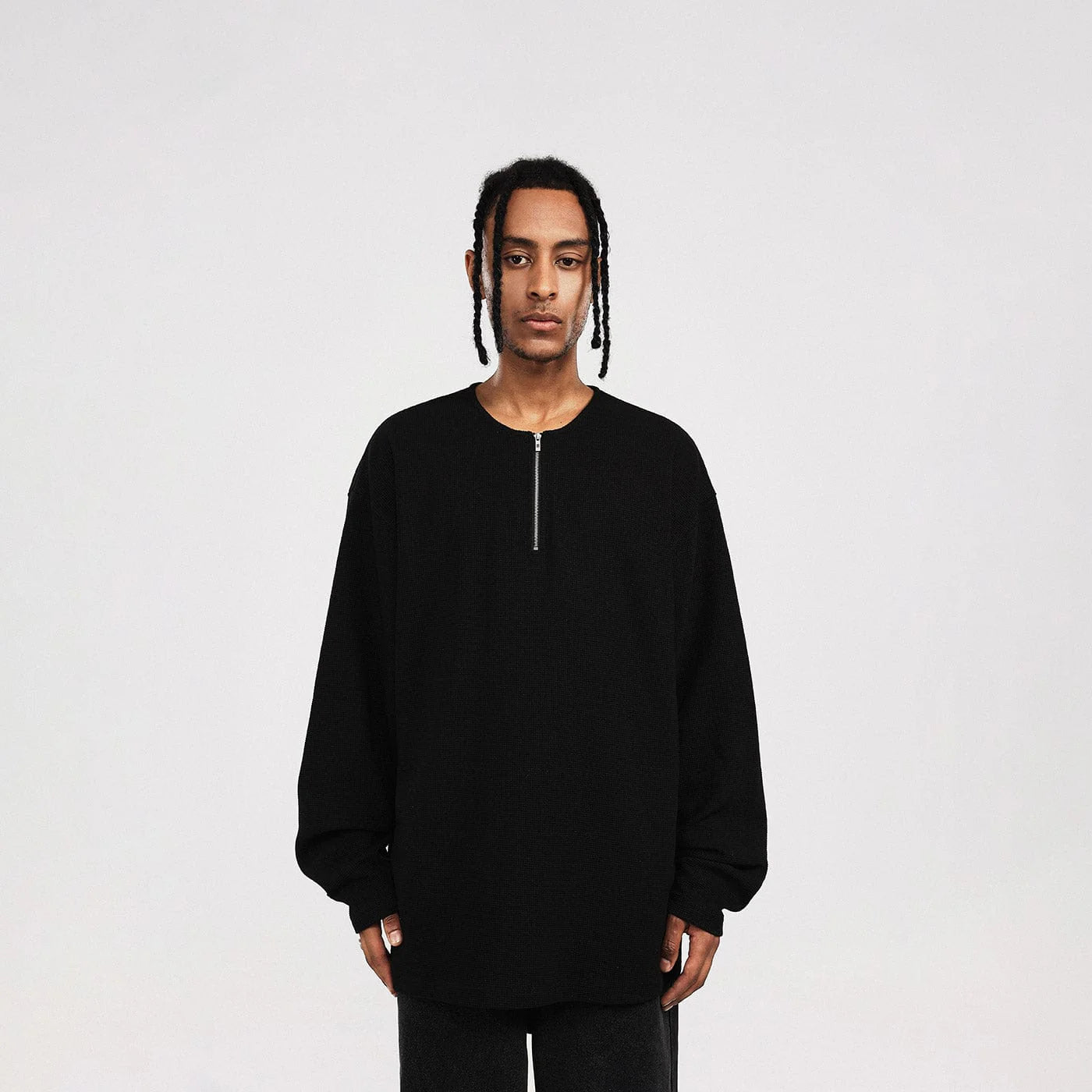 BONELESS Collarless Half-Zip Waffle L/S Tee