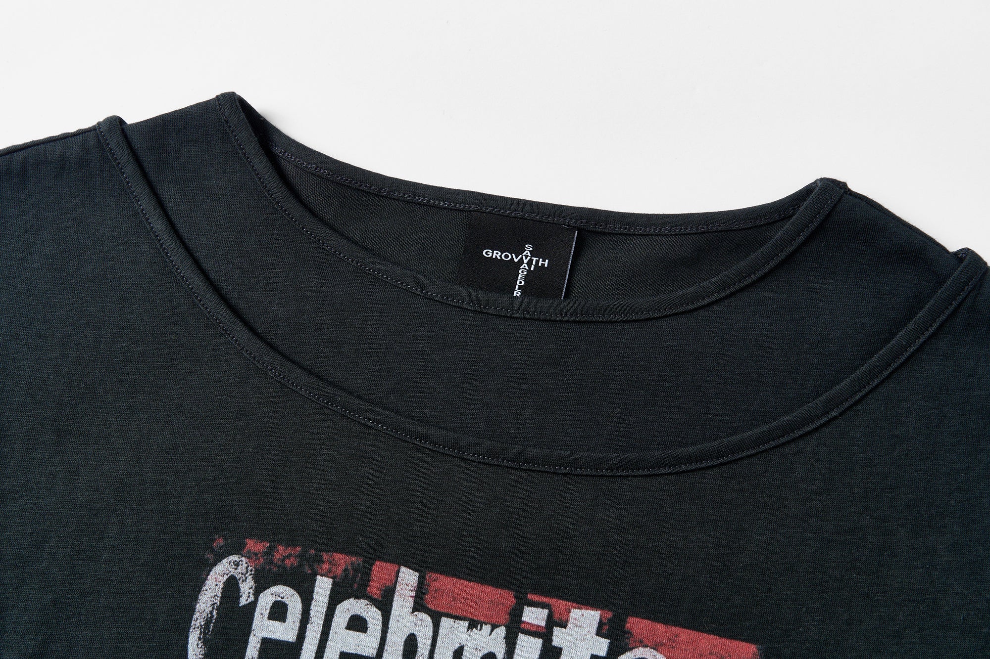 SAVAGEGROWTHWORLD Graphic Double-Layer Neckline Long-Sleeve Tee