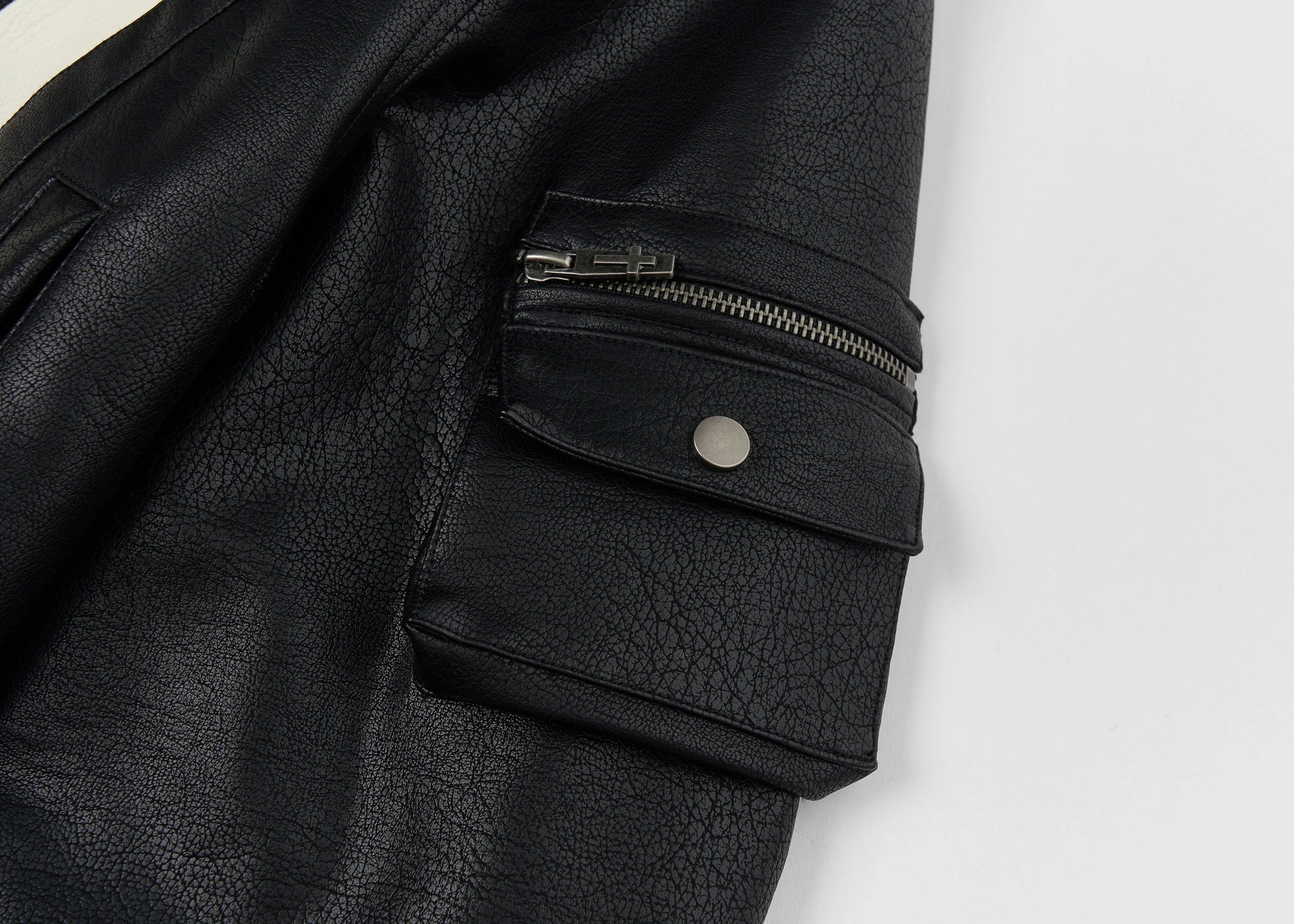 SAVAGEGROWTHWORLD Striped Faux Leather Padded Bomber Jacket