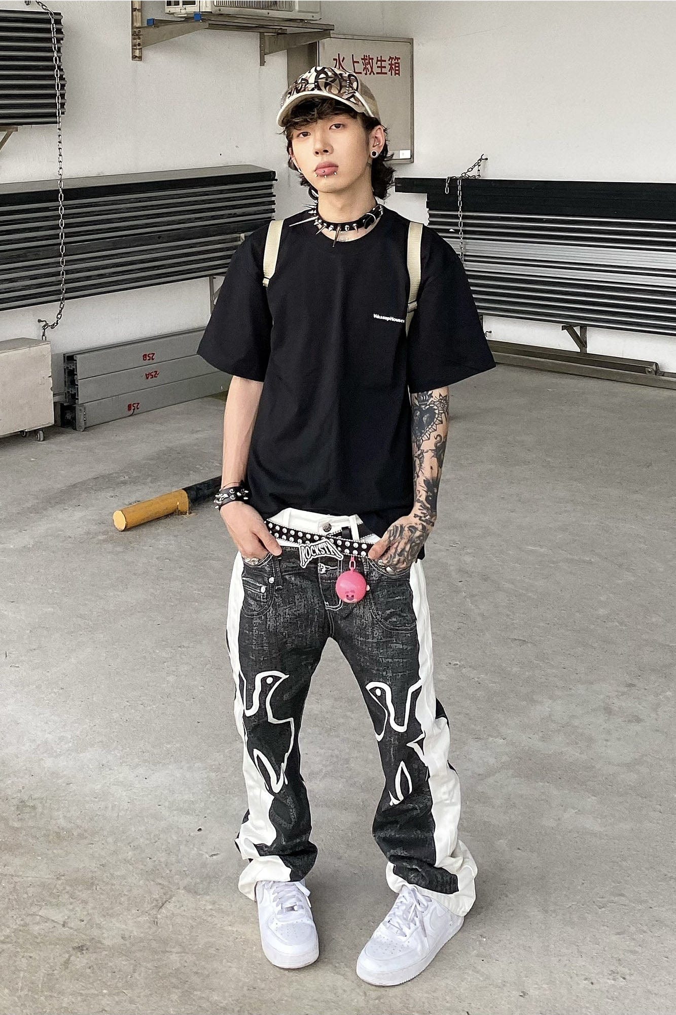 VINKID Faux-Layered Dove Graphic Contrast Panel Jeans