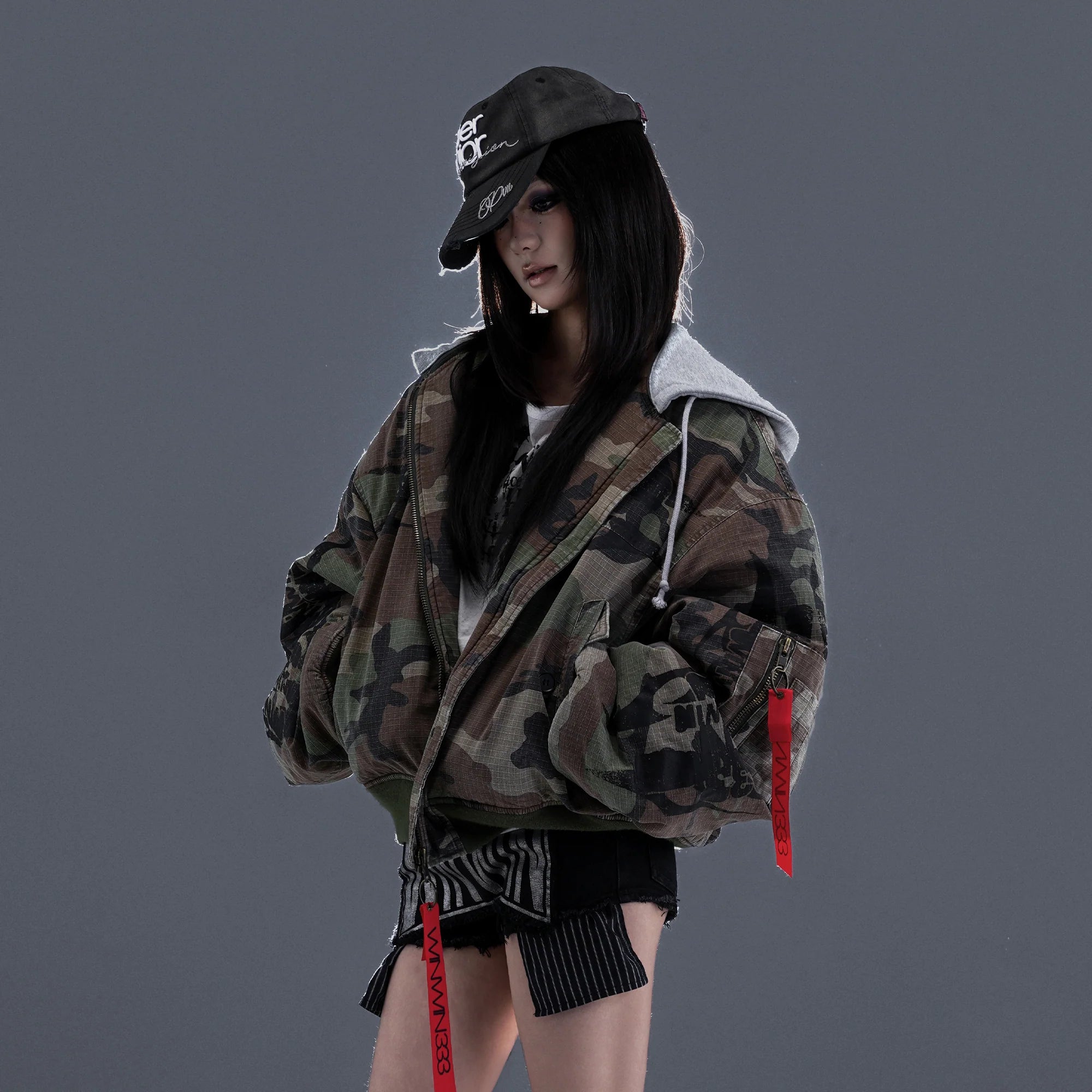 PCCVISION Detachable-Hood Camo Bomber