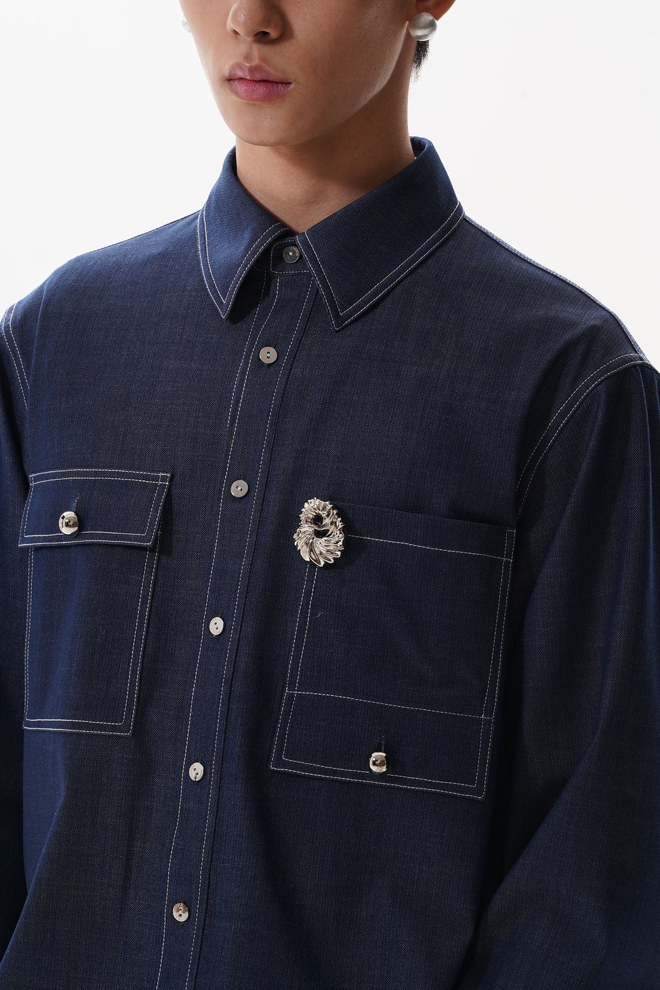 ORAL UTOPIA Classical Contrast-Stitched Utility Denim Shirt