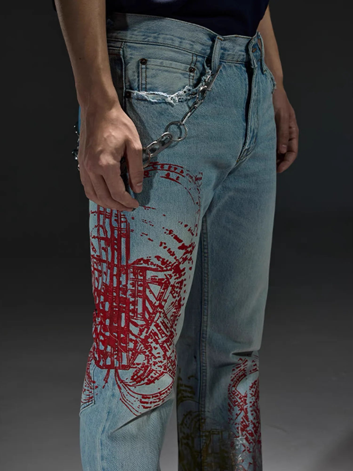 NOTHINGNESS WORLD Distressed Stamp-Print Flare Jeans