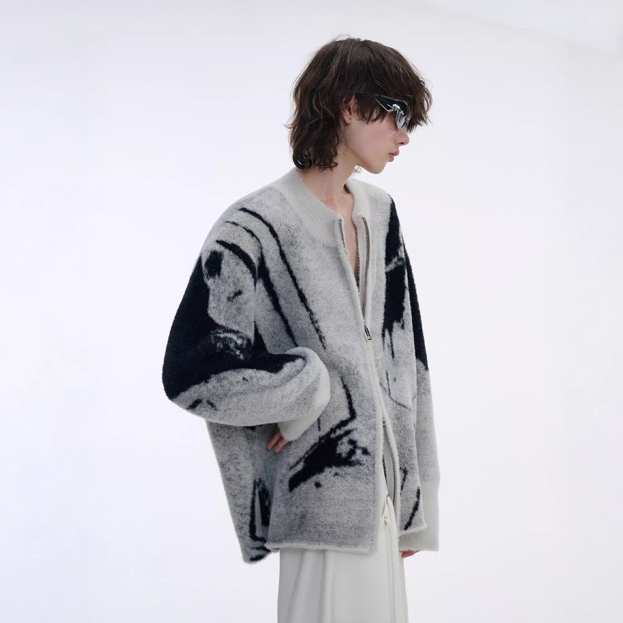 TIWILLTANG Faux-Mink Graphic Knit Jacket