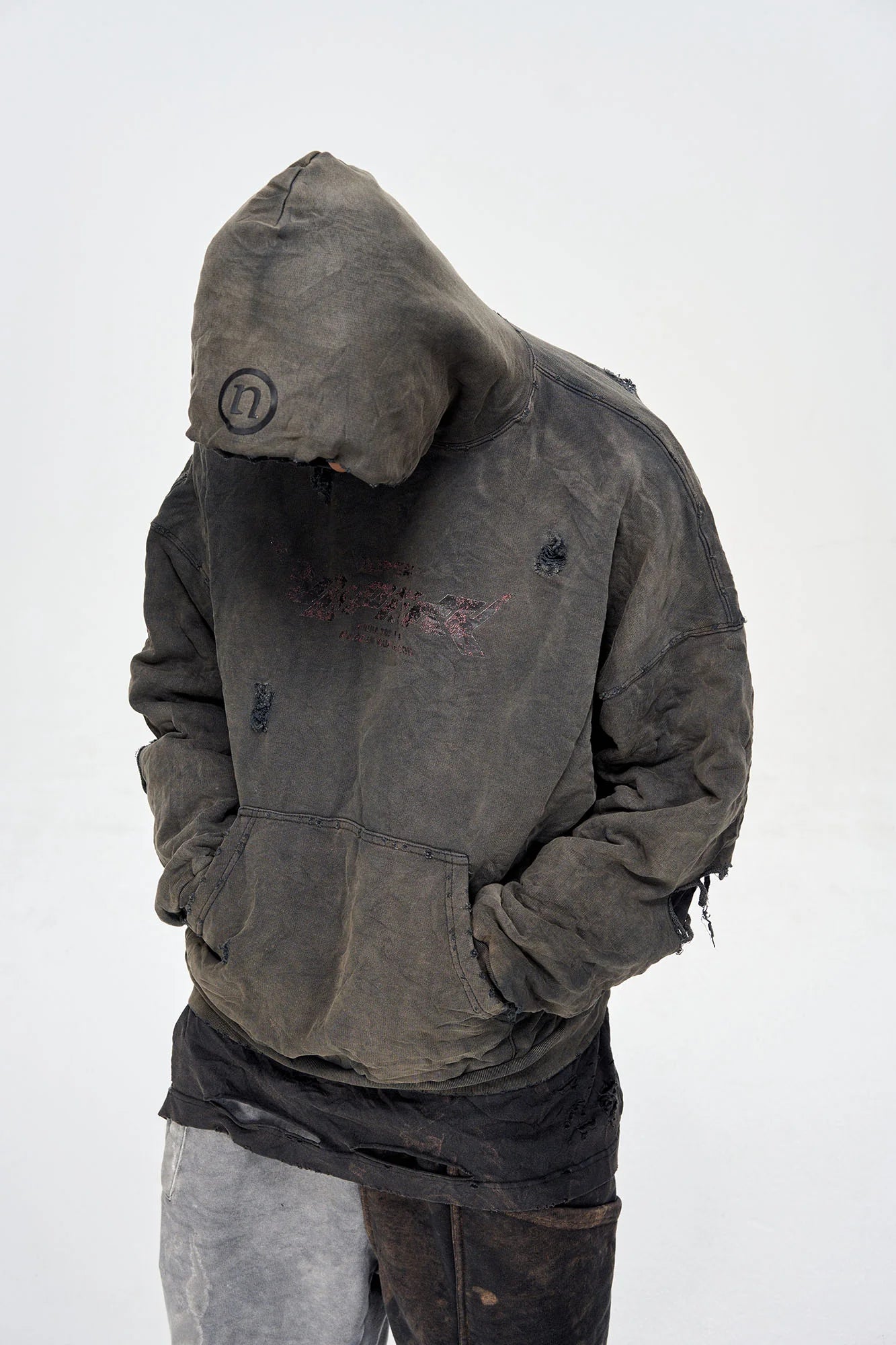 ULIPERY Dirty Fit Distressed Crinkled Hoodie Black