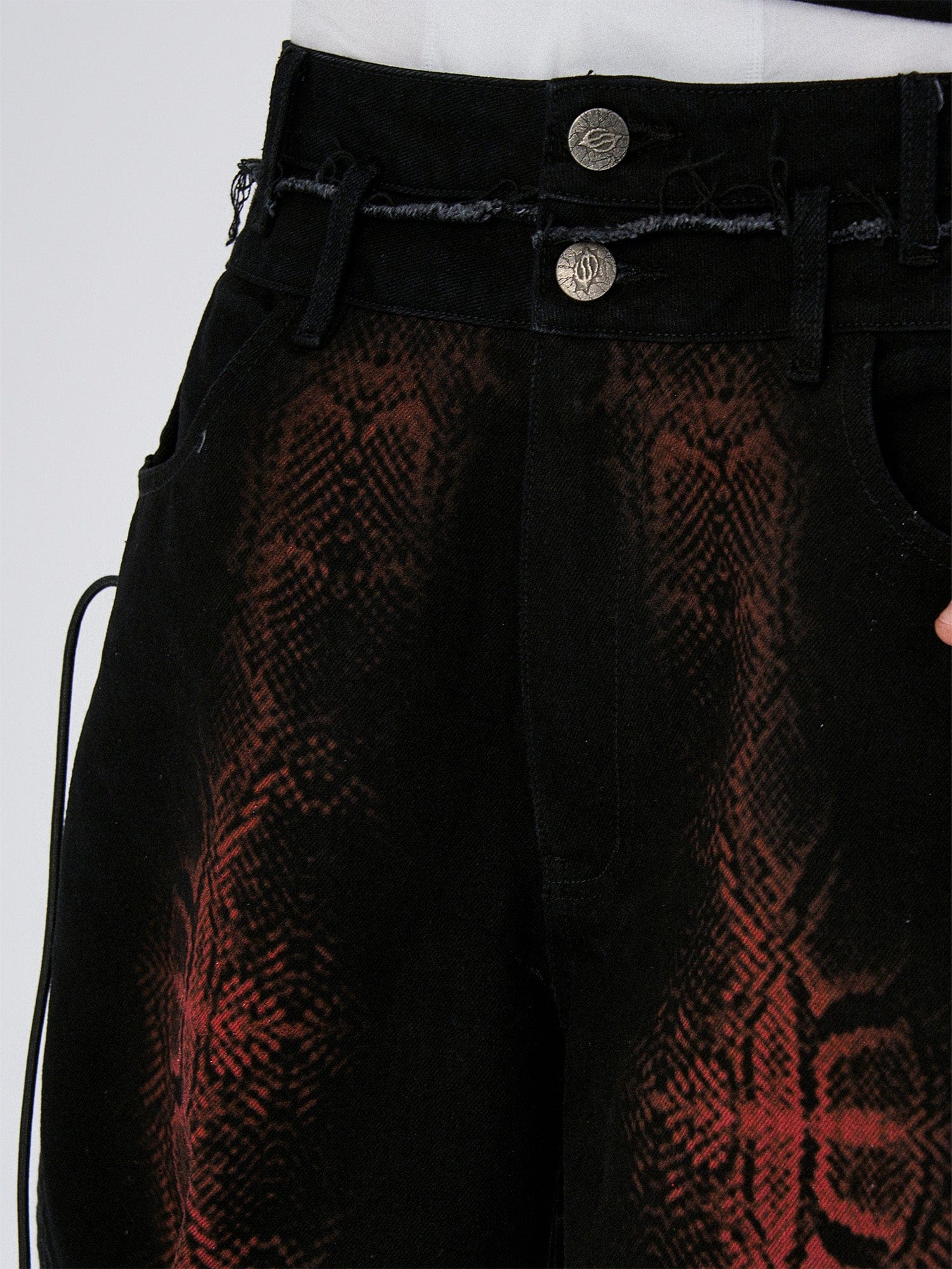 FLYERRER Washed Contrast Snakeskin Drawcord Wide-Leg Jeans