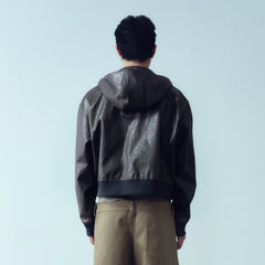 KADAKADA Faux Leather Dual-Zipper Hooded Jacket