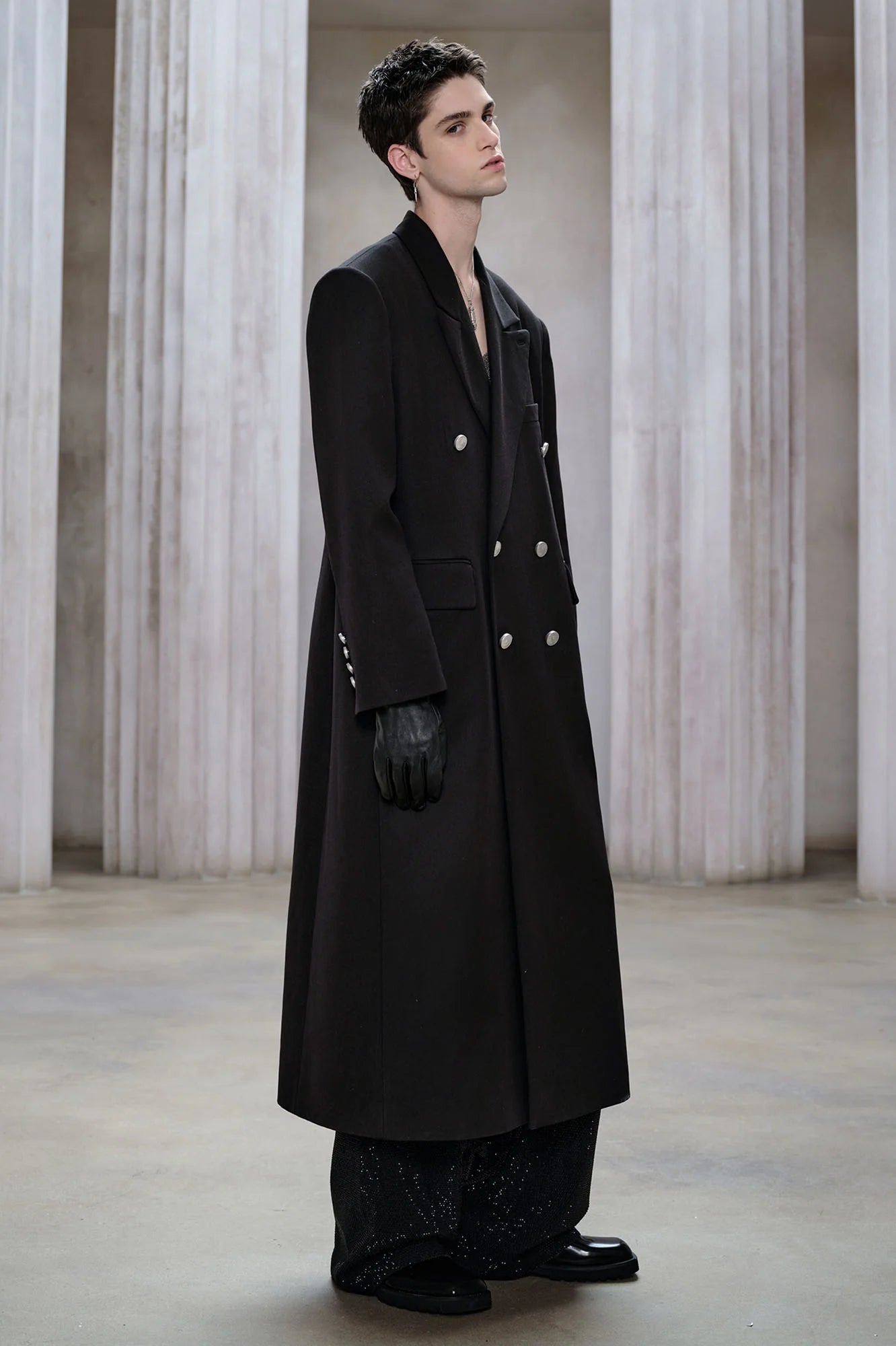 FACEONLAB Structured Double-Breasted Overcoat