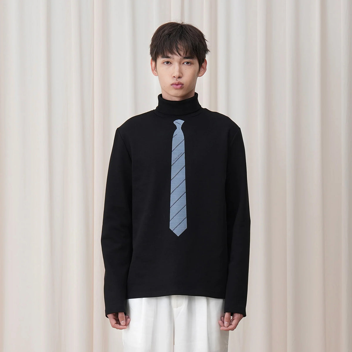 OUYANG WENJUN Stripes-Tie Graphic Turtleneck Long-Sleeve Tee