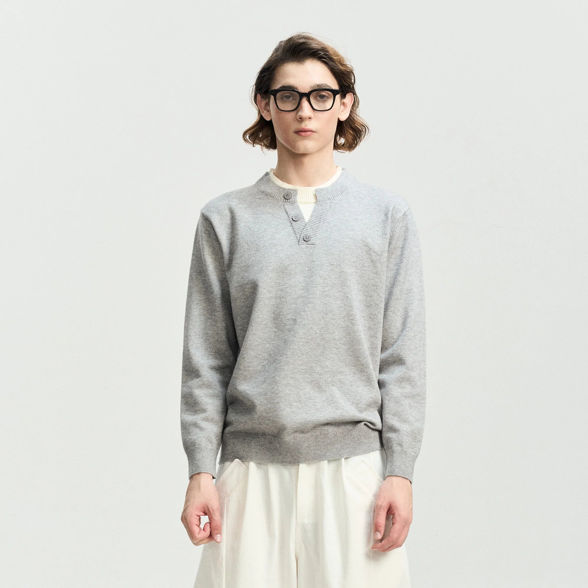 LEONSENSE Faux-Layered Henley Sweater