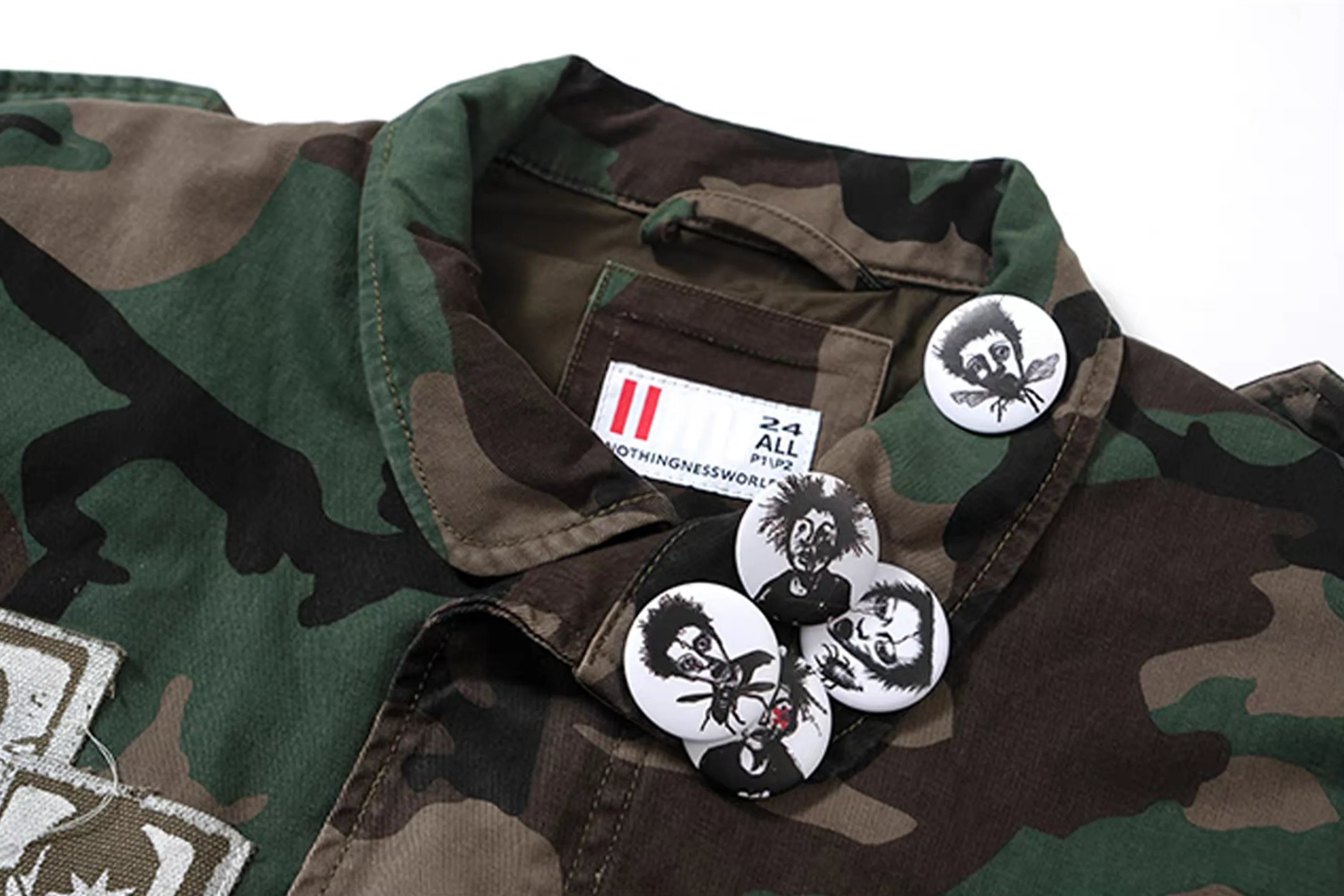 NOTHINGNESS WORLD Slogan Patchwork Multi-Pocket Utility Jacket