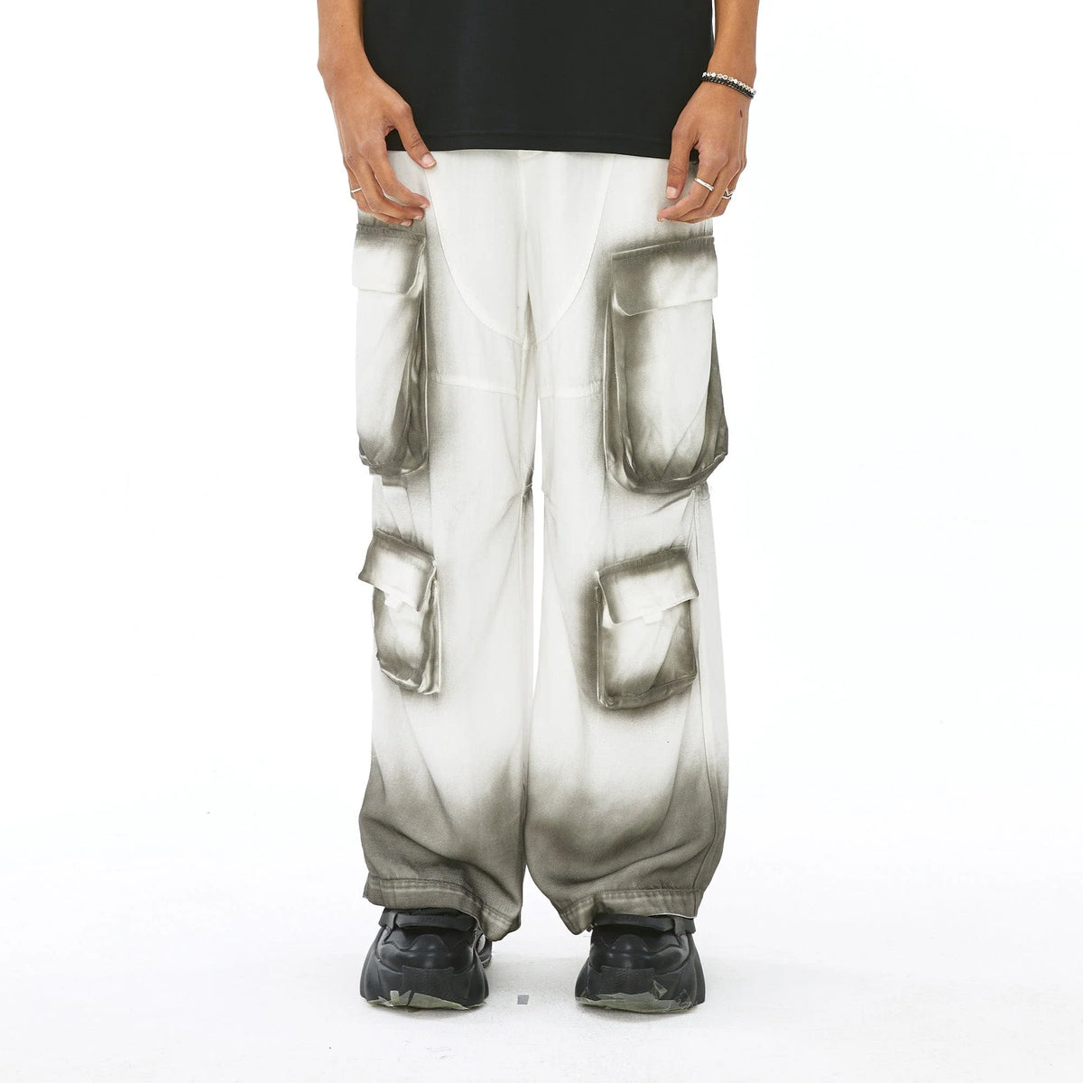 VANN VALRENCE Faded Spray-Dyed Multi-Pocket Cargo Pants