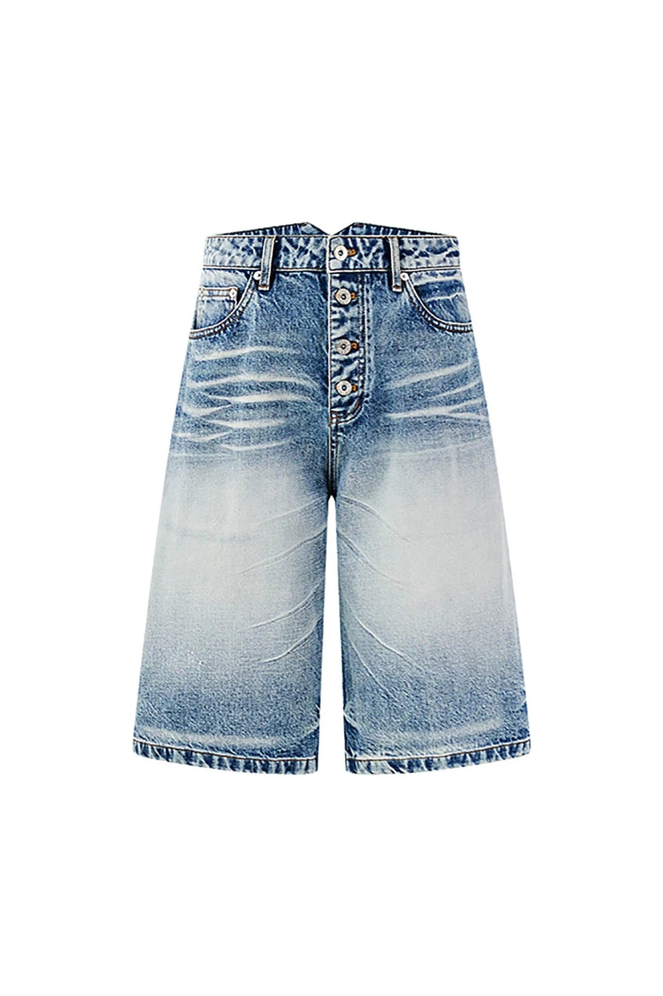KREATE Retro Washed Button-Up Fuji-San Denim Shorts