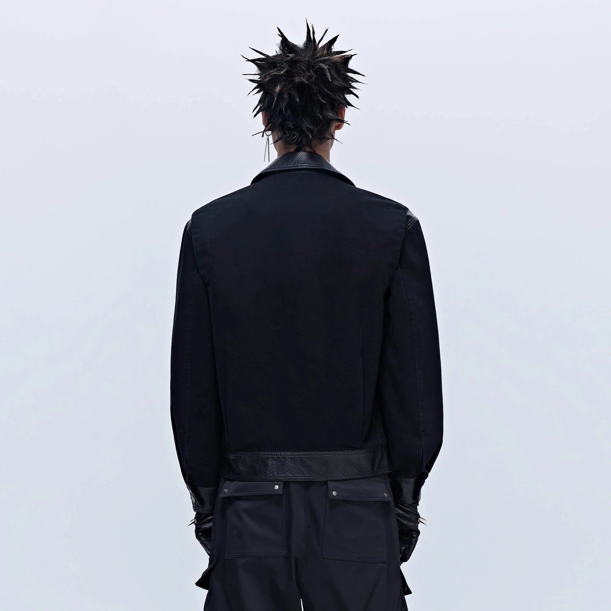 SAVAGEGROWTHWORLD Rivet Faux Leather Paneled Detroit Jacket