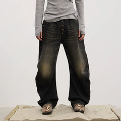 DND4DES Washed Button-Up Balloon-Leg Jeans
