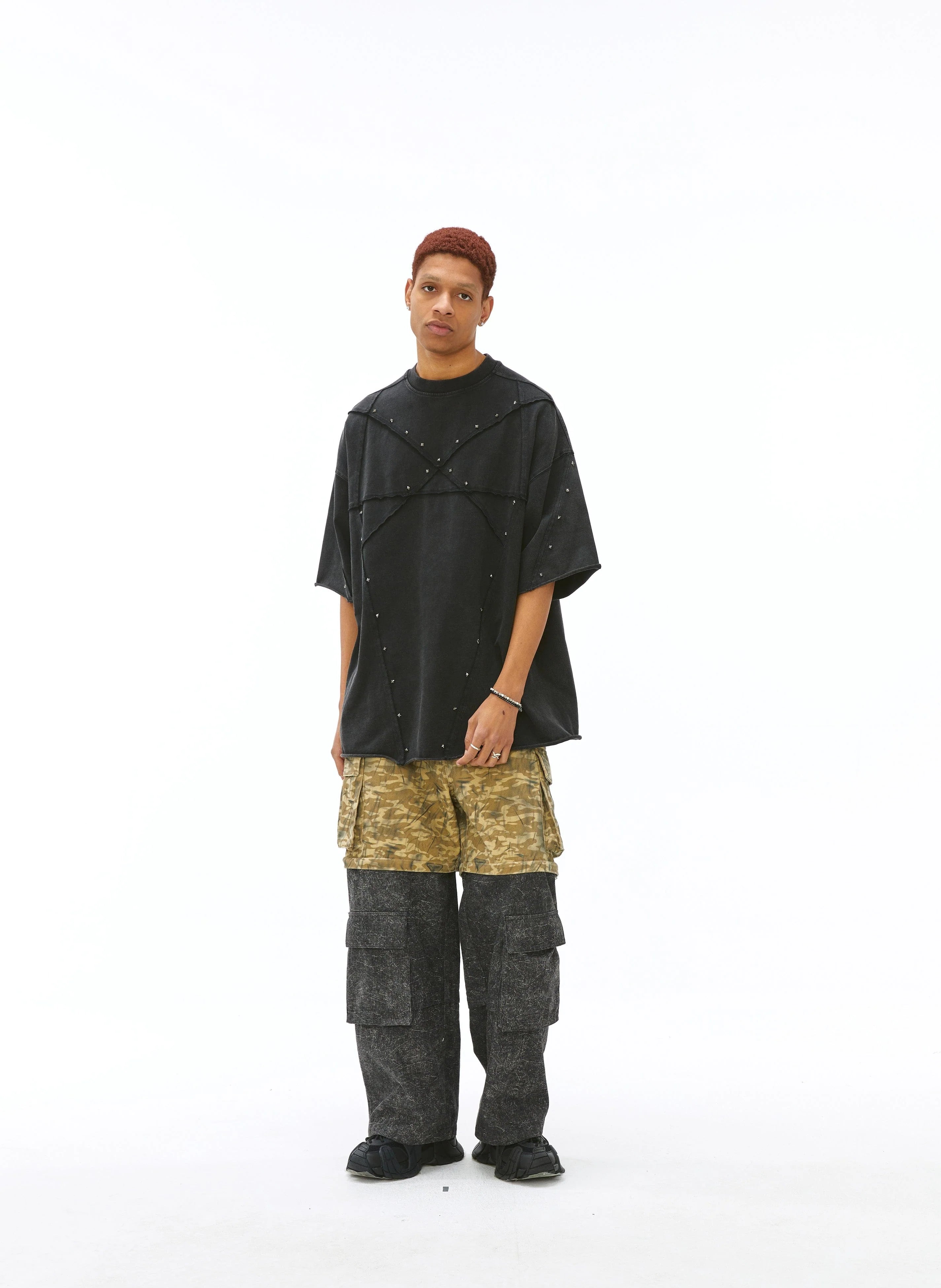 VANN VALRENCE Detachable Two-Tone Paneled Cargo Jeans